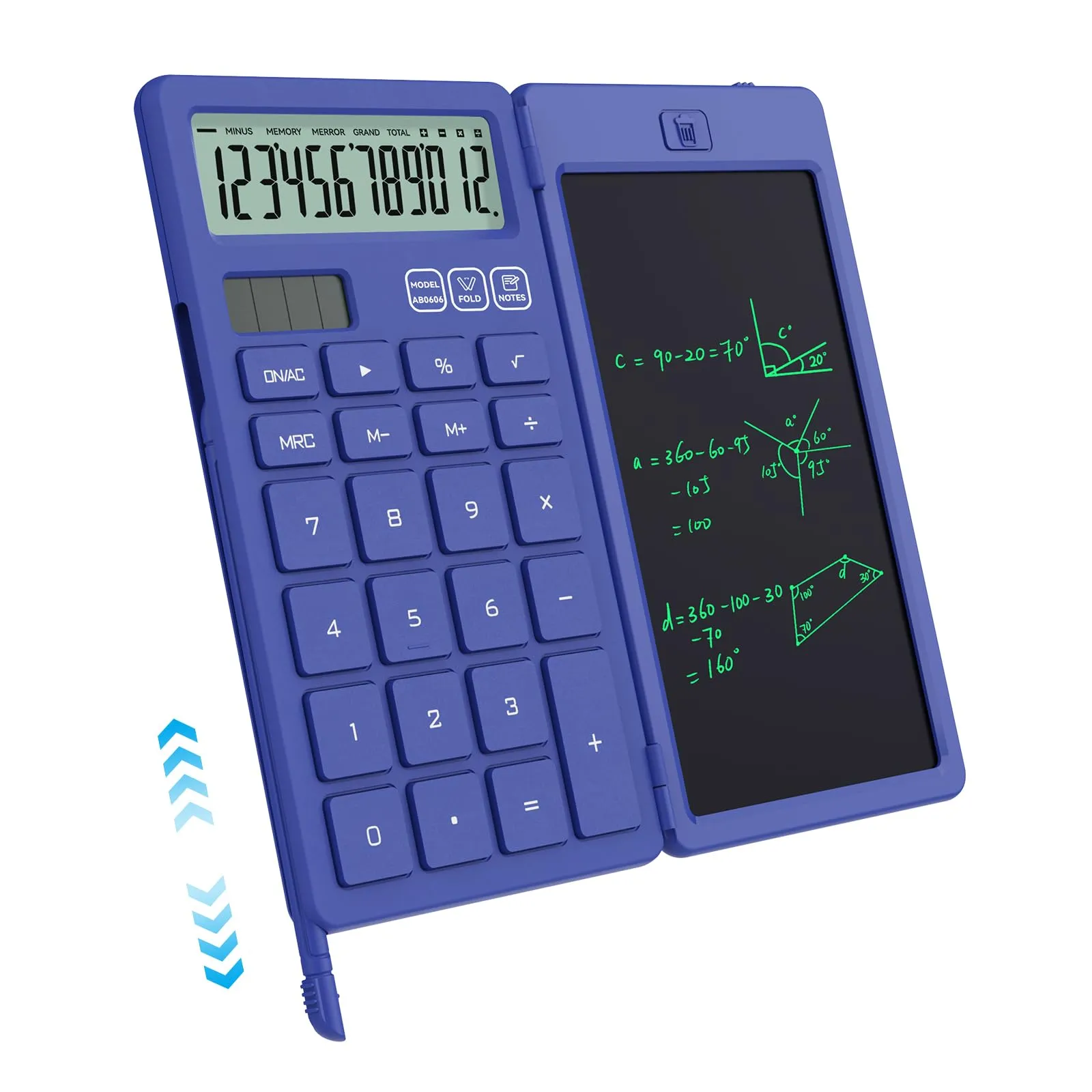 NEWYES Calcolatrice con Tavoletta da Scrittura e Penna, Alimentazione Solare e Batteria (Blu) - immagine 4