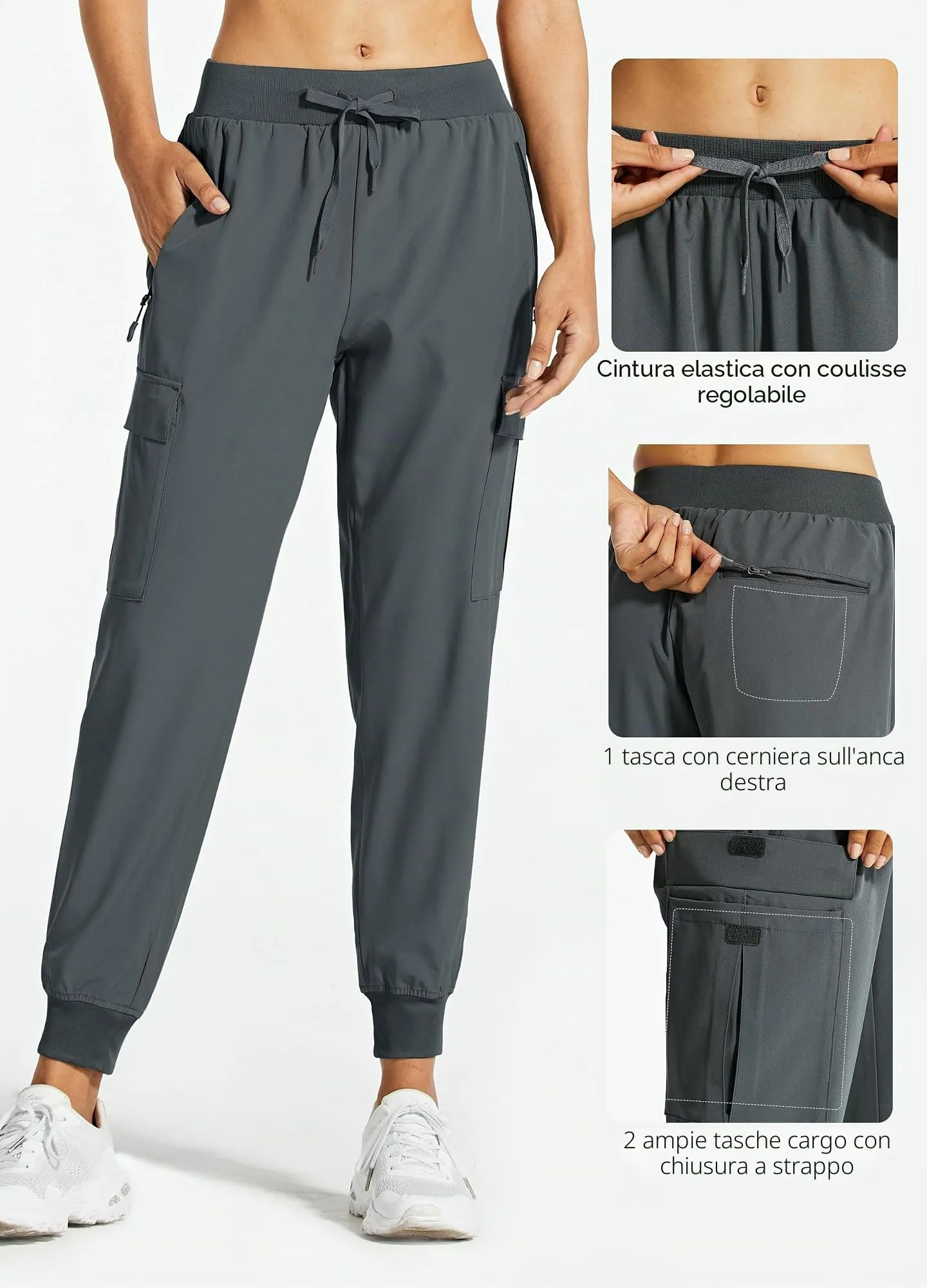 Libin Pantaloni da jogging cargo da donna, Grigio acciaio, XXL - immagine 4