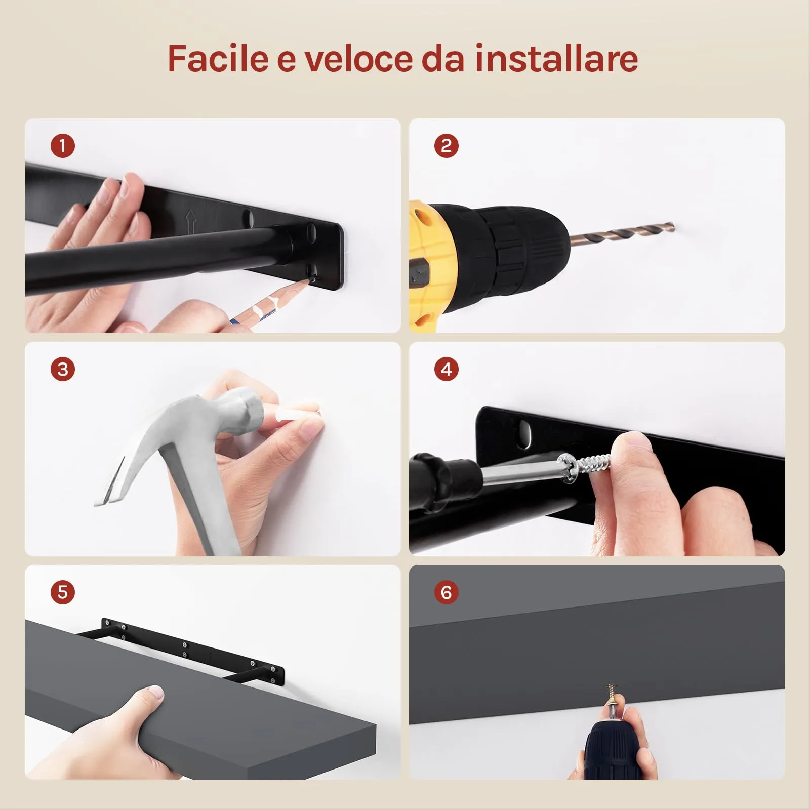 WOLTU Mensola da Muro in MDF, Grigio Scuro, 90x22.9x3.8cm - immagine 4