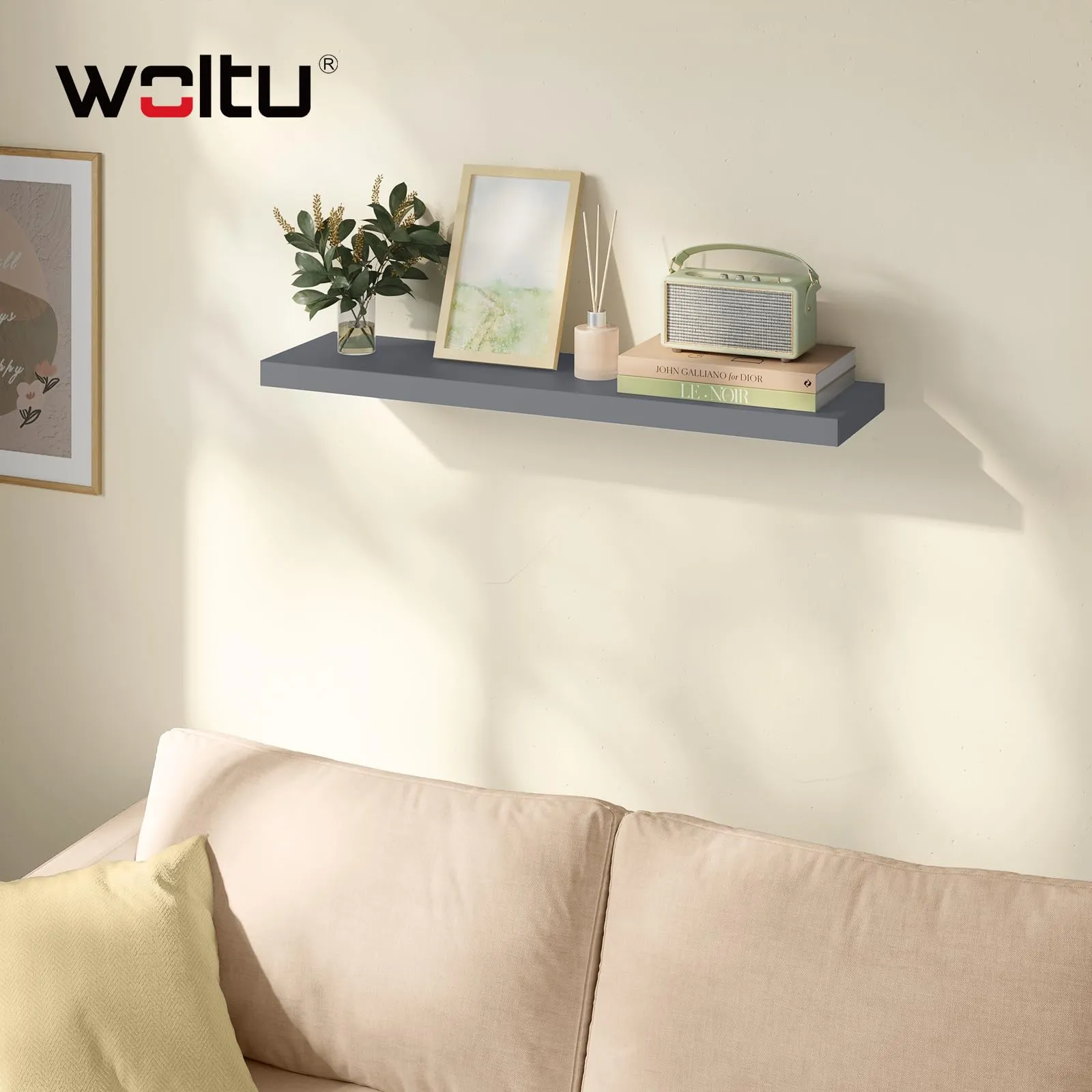 WOLTU Mensola da Muro in MDF, Grigio Scuro, 90x22.9x3.8cm - immagine 6