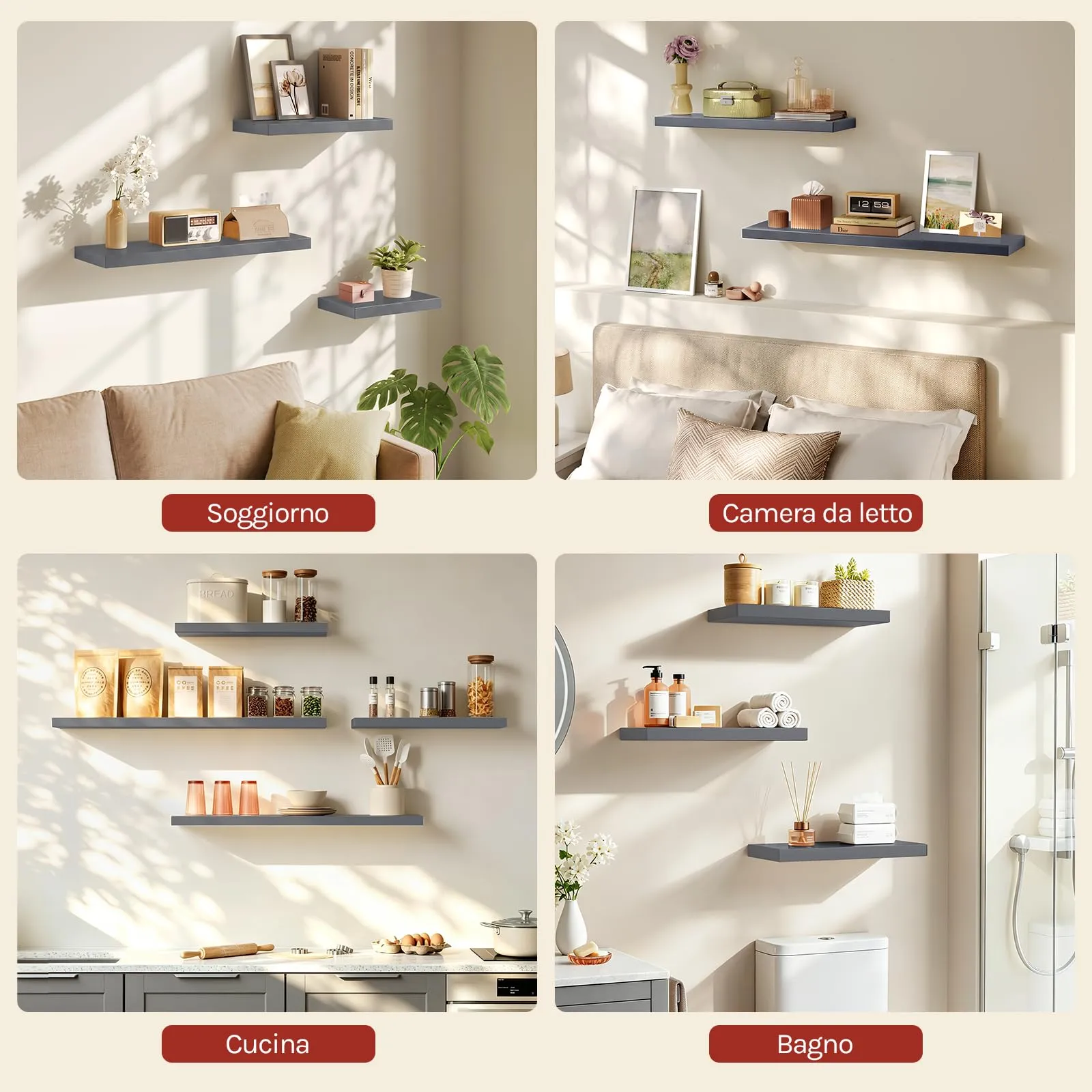 WOLTU Mensola da Muro in MDF, Grigio Scuro, 90x22.9x3.8cm - immagine 7