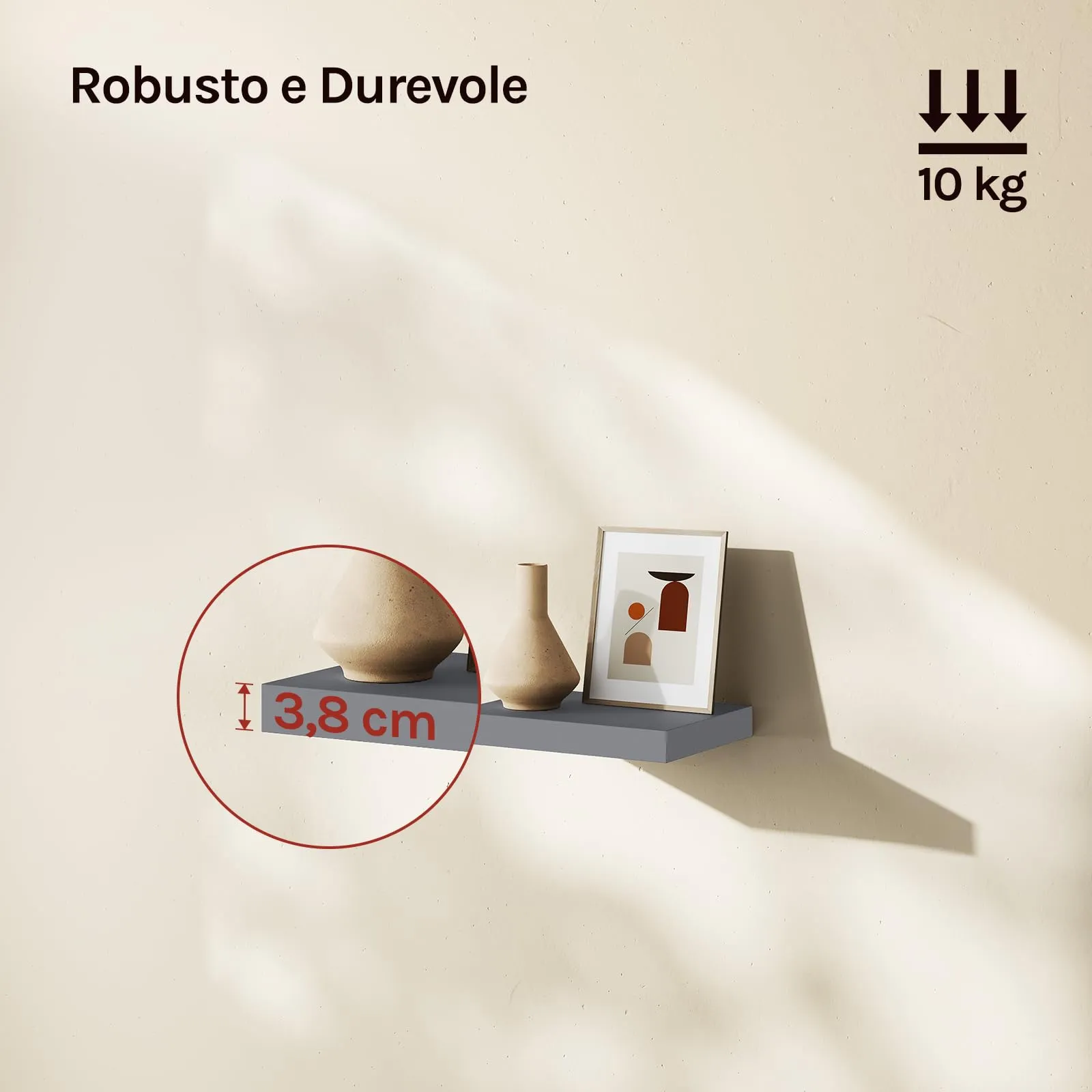 WOLTU Mensola da Muro in MDF, Grigio Scuro, 30x22.9x3.8cm - immagine 2