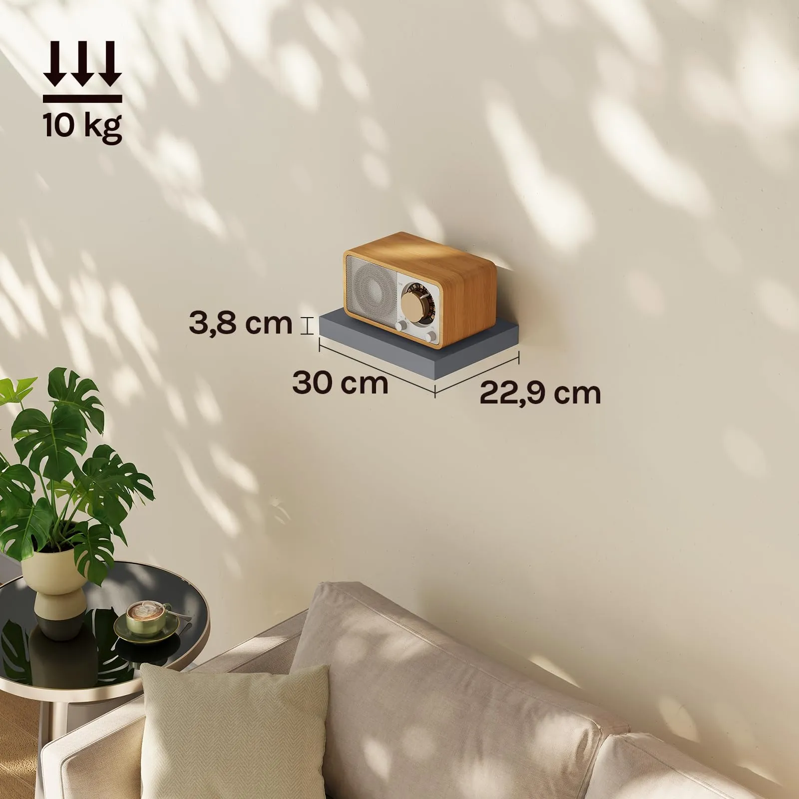 WOLTU Mensola da Muro in MDF, Grigio Scuro, 30x22.9x3.8cm - immagine 3