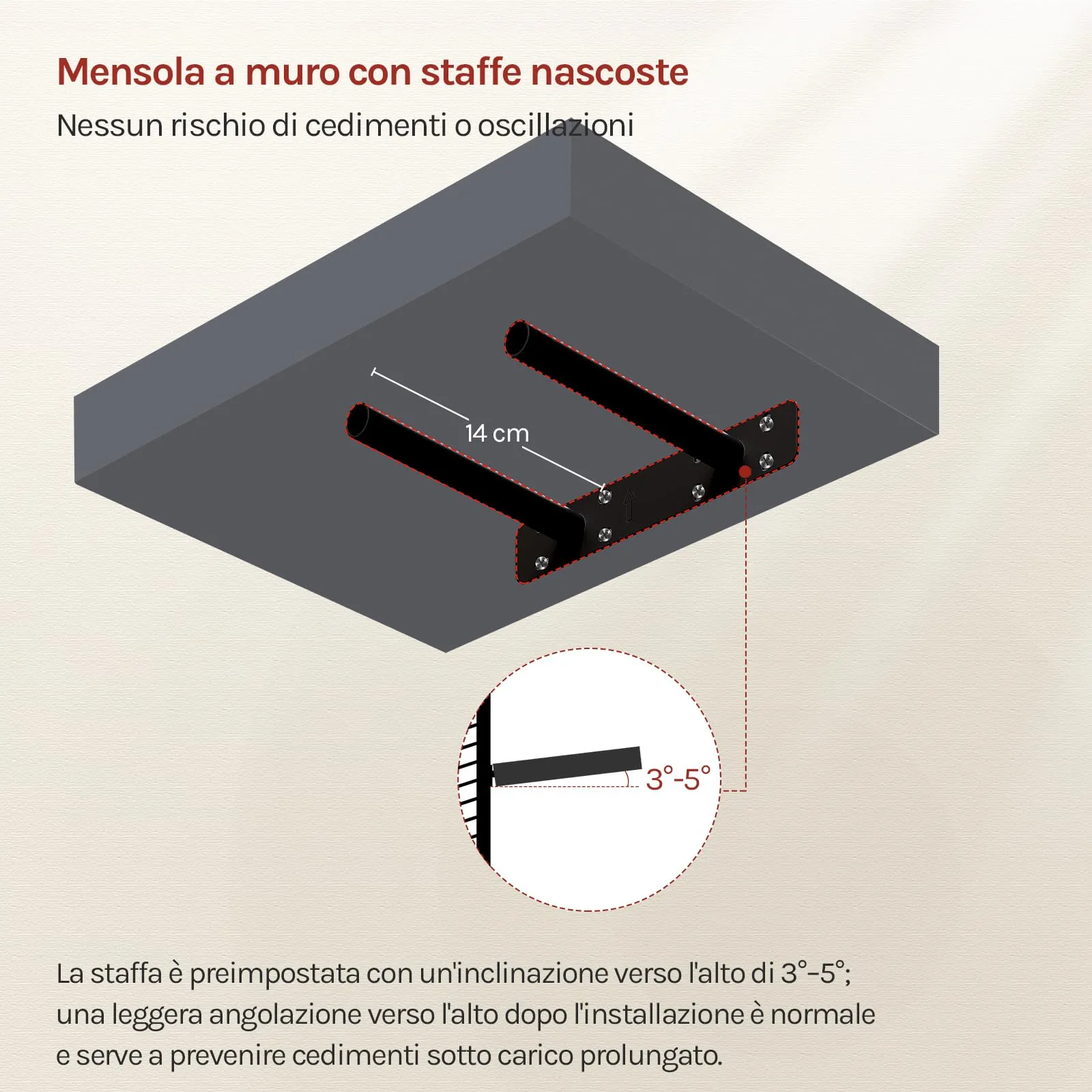 WOLTU Mensola da Muro in MDF, Grigio Scuro, 30x22.9x3.8cm - immagine 5