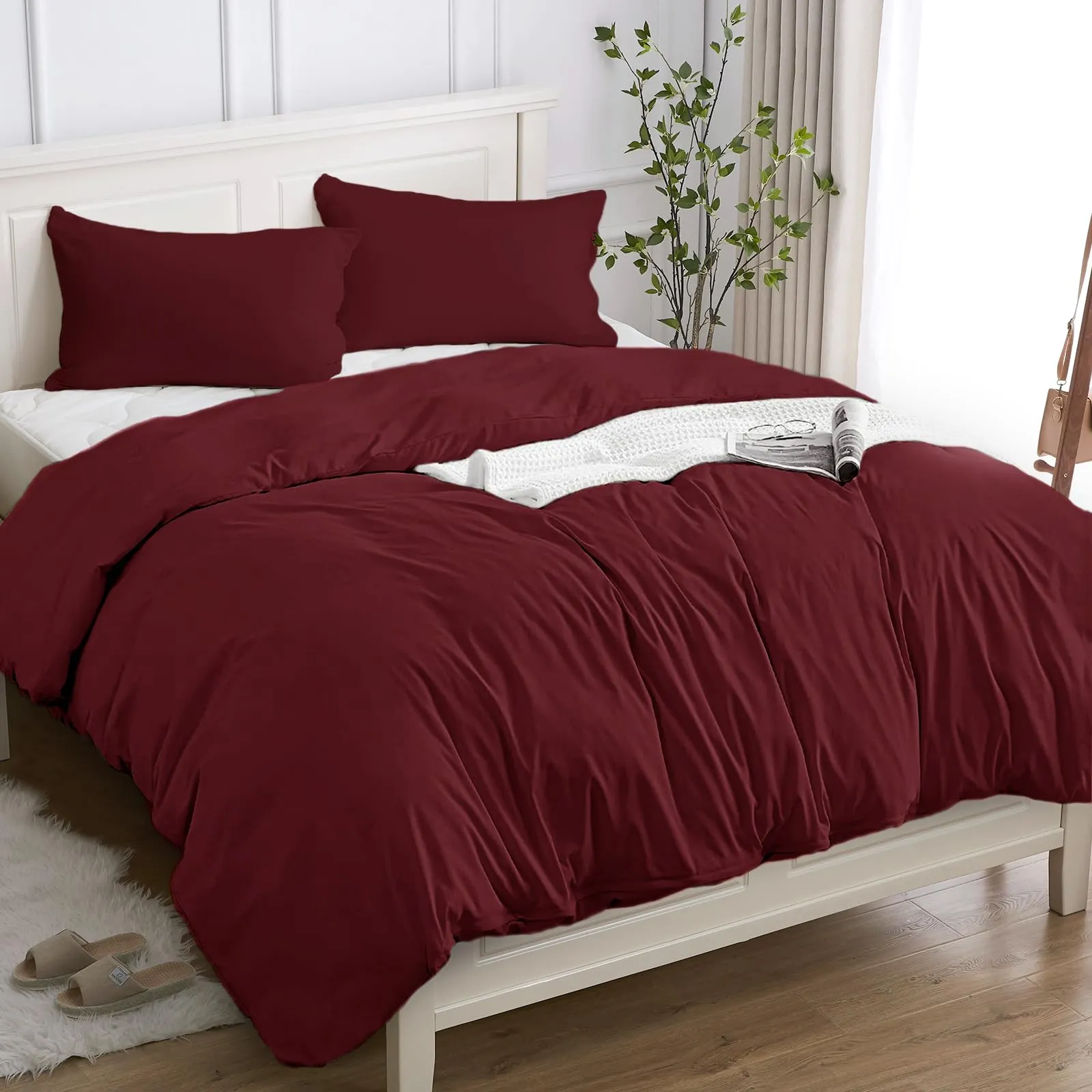 Cotopuro Set Copripiumino Matrimoniale 100% Cotone 250x200 con 2 Federe 50x80 - Bordeaux - immagine 1