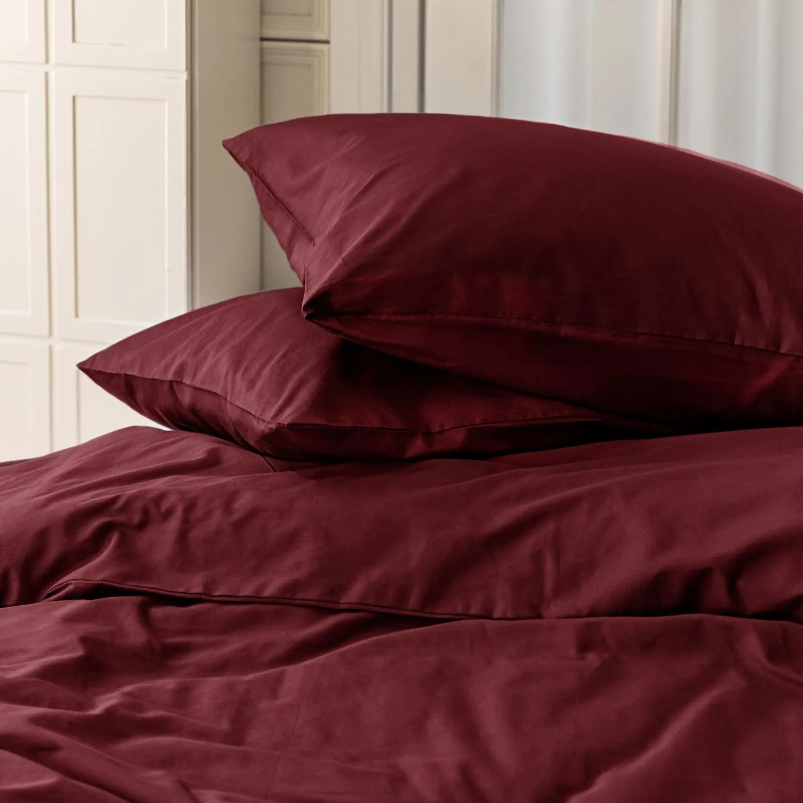 Cotopuro Set Copripiumino Matrimoniale 100% Cotone 250x200 con 2 Federe 50x80 - Bordeaux - immagine 3