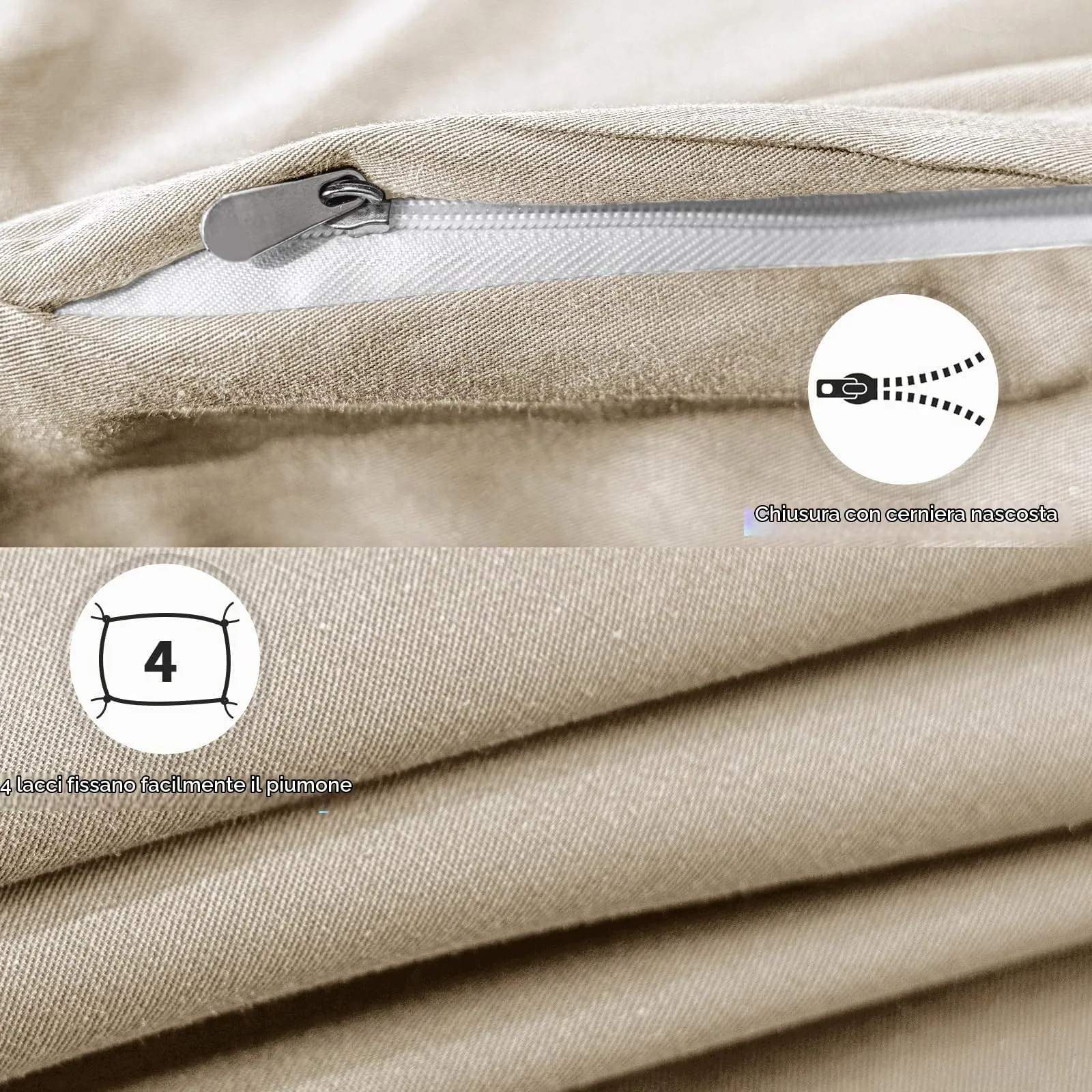Cotopuro Set Copripiumino Matrimoniale 100% Cotone 250x200 con 2 Federe 50x80, Beige - immagine 4