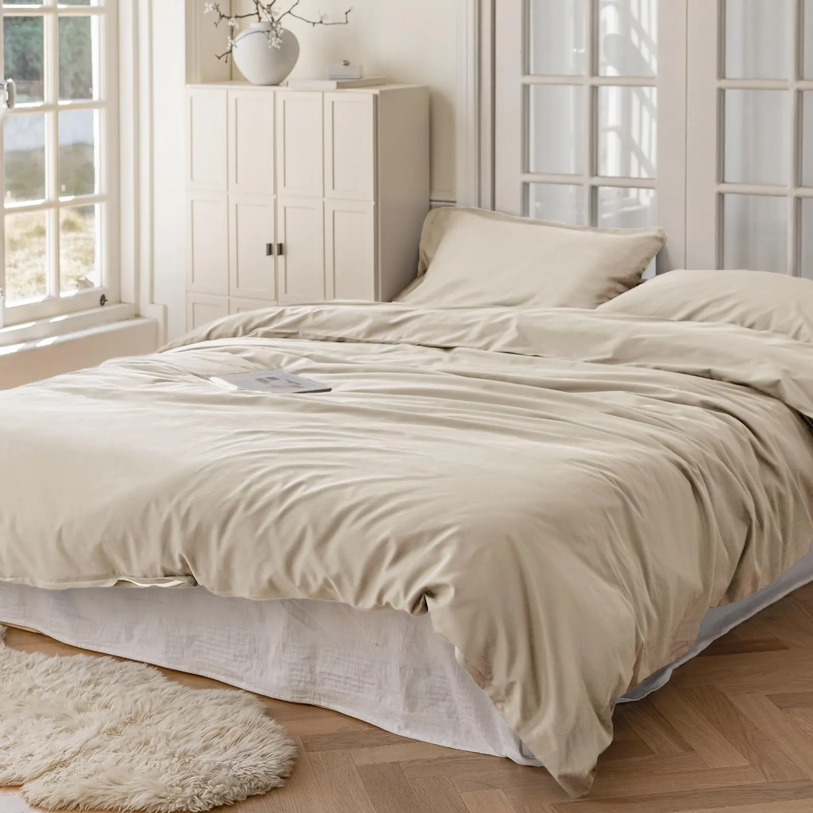 Cotopuro Set Copripiumino Matrimoniale 100% Cotone 250x200 con 2 Federe 50x80, Beige - immagine 8