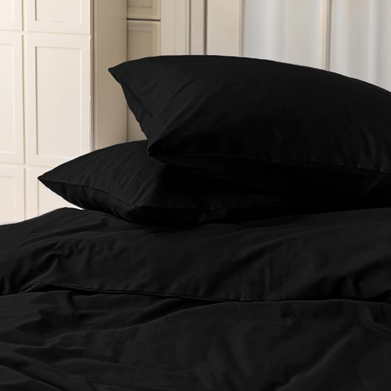 Cotopuro Set Copripiumino Matrimoniale 100% Cotone 250x200 con 2 Federe 50x80, Nero - immagine 3