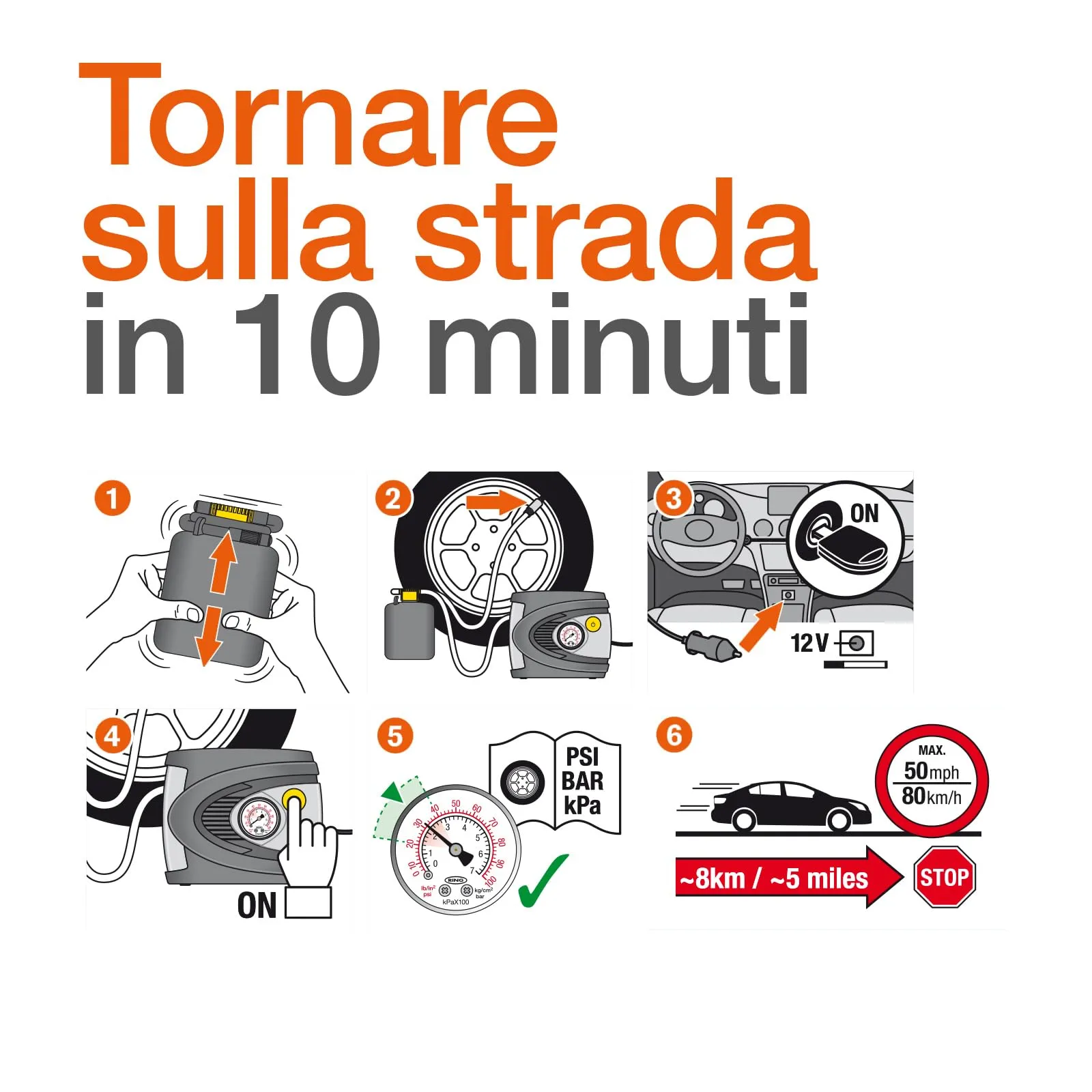 OSRAM TYREseal Kit Essential - Sigillante per Pneumatici 450 ml e Gonfiatore Analogico, TPMS Safe, Custodia Inclusa - immagine 4