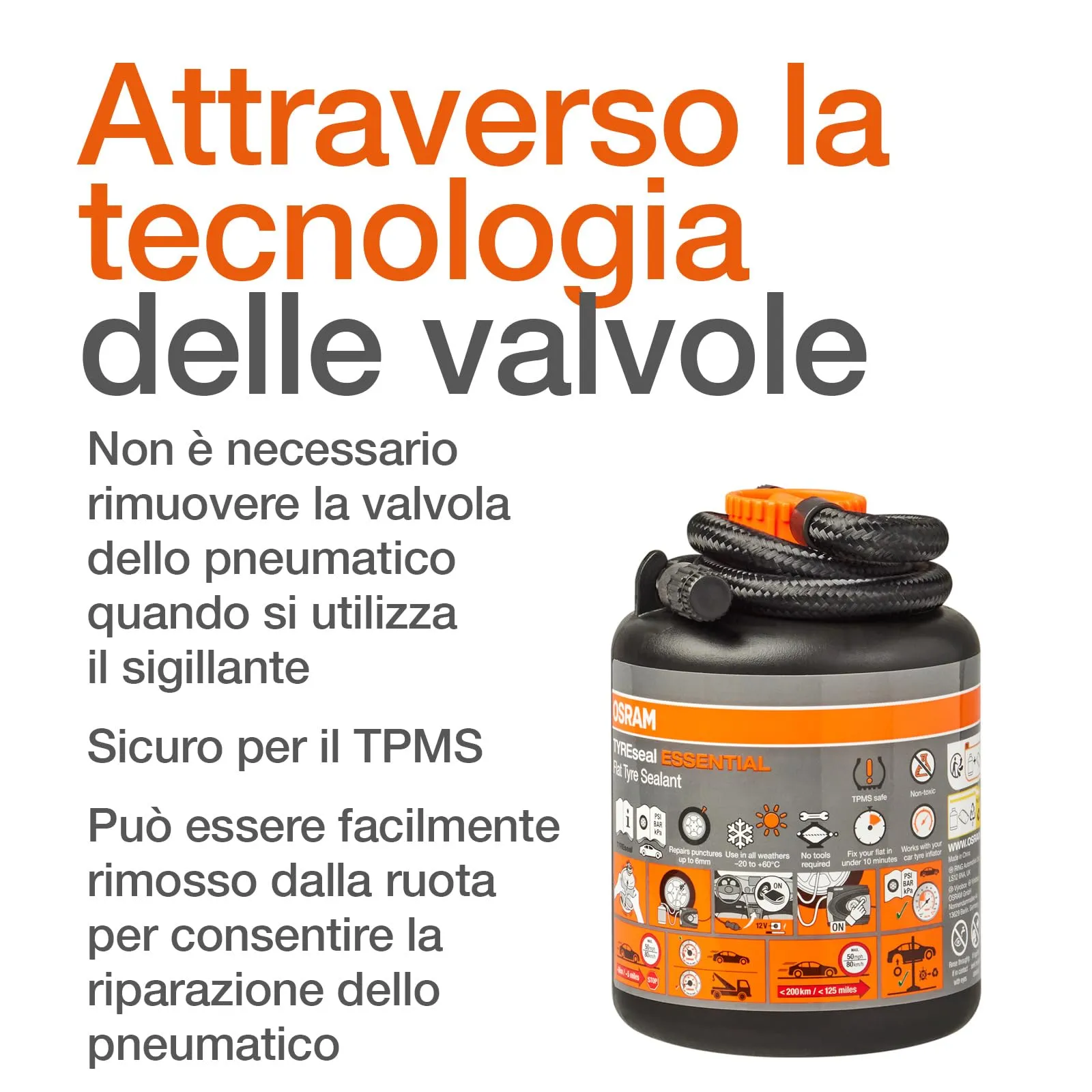 OSRAM TYREseal Kit Essential - Sigillante per Pneumatici 450 ml e Gonfiatore Analogico, TPMS Safe, Custodia Inclusa - immagine 6