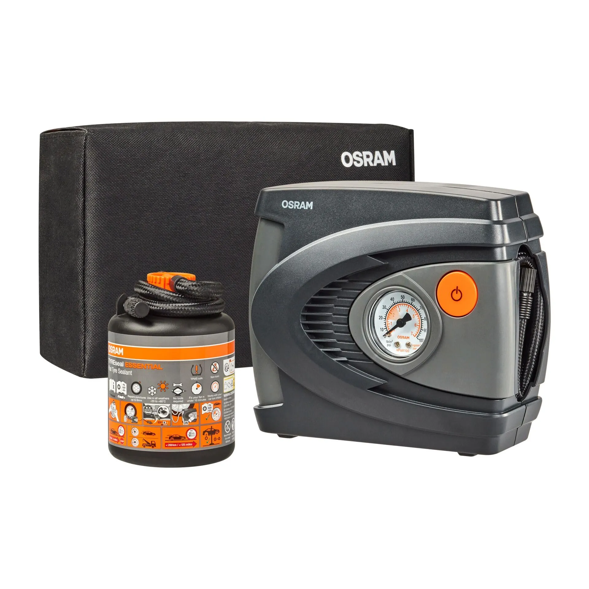 OSRAM TYREseal Kit Essential - Sigillante per Pneumatici 450 ml e Gonfiatore Analogico, TPMS Safe, Custodia Inclusa - immagine 12