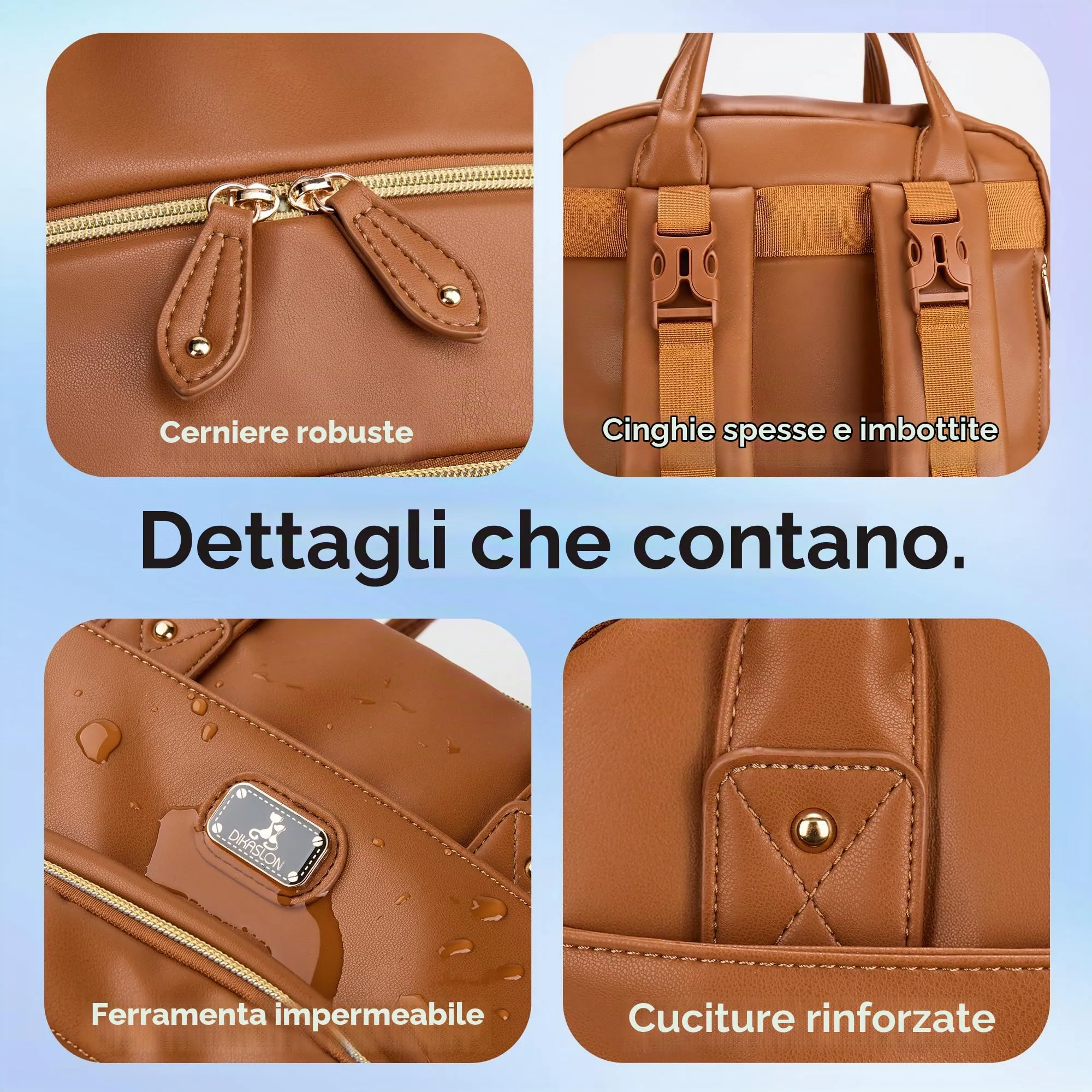 Dikaslon Zainetto Fasciatoio Multifunzione con Porta Ciuccio e Cinturini per Passeggino, Marrone - immagine 5