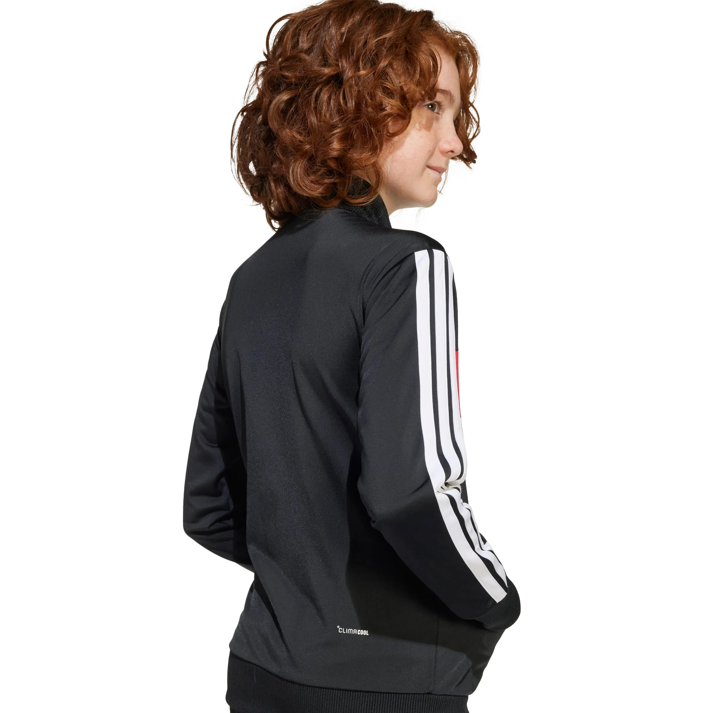 adidas Seasonal Essentials Tiberio 3 Stripes Tricot Track Suit, Black/White/Pure Ruby, 15-16 Years - immagine 4