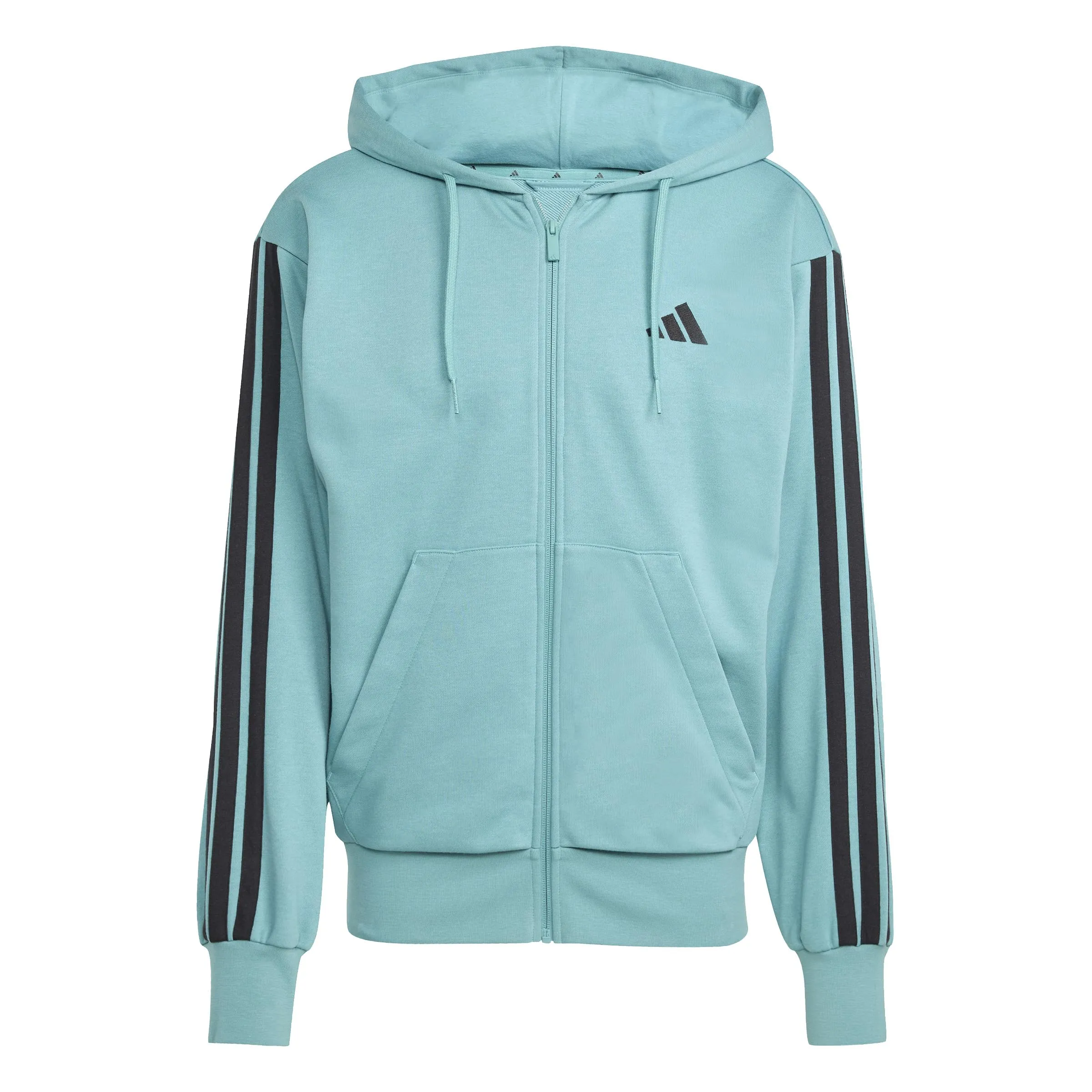 adidas Essential Three Stripes French Terry Fullzip Hoodie, Powder Teal/Black, 3XL Tall - immagine 1