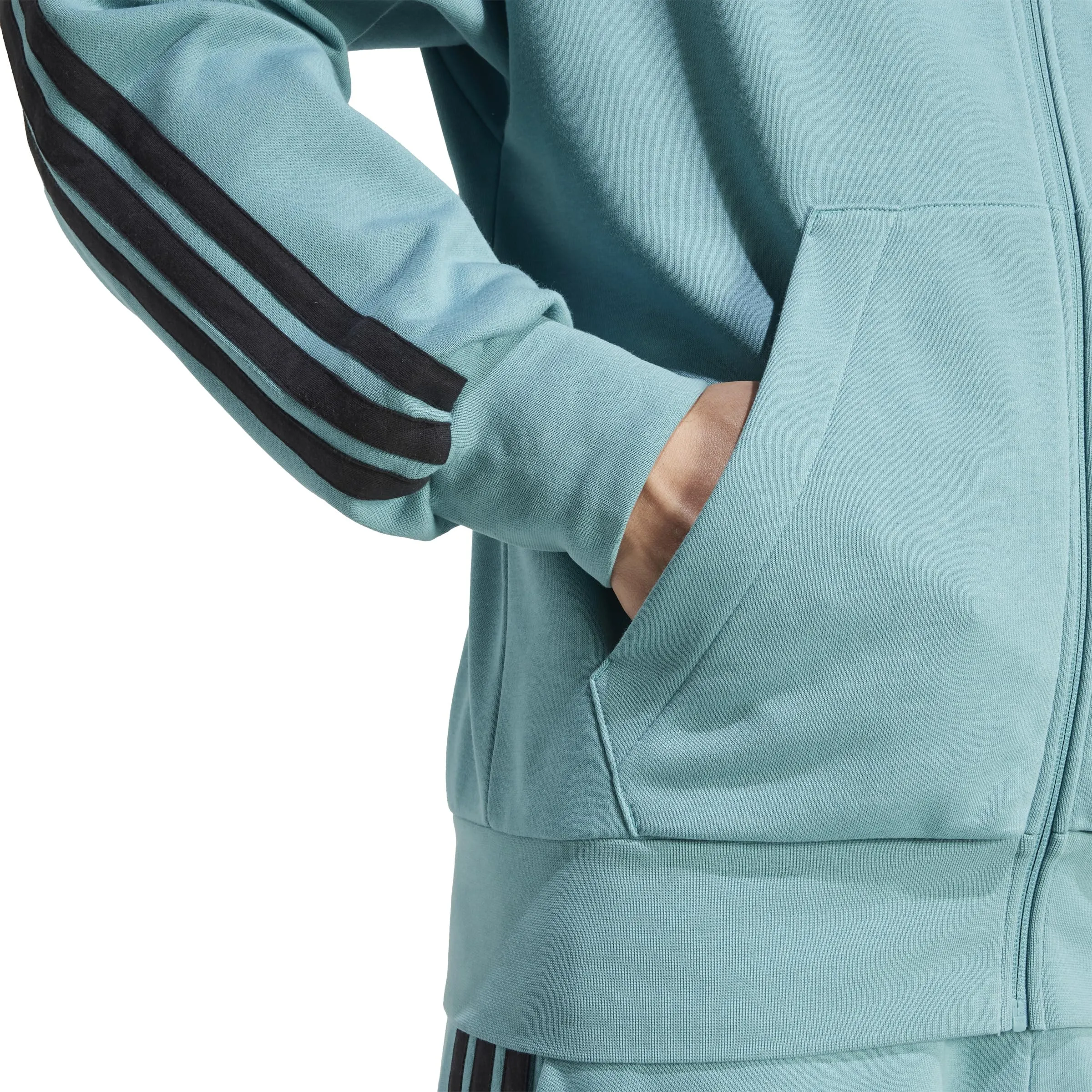 adidas Essential Three Stripes French Terry Fullzip Hoodie, Powder Teal/Black, 3XL Tall - immagine 3