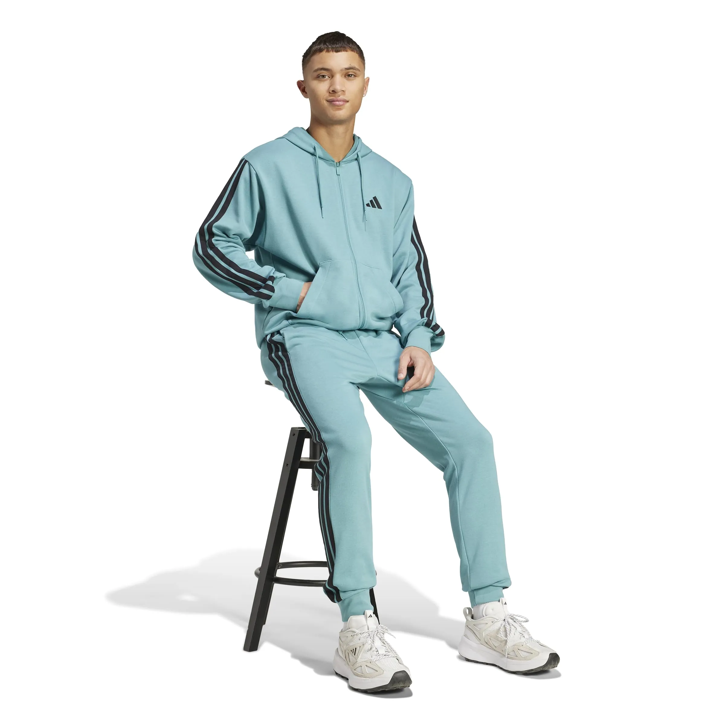 adidas Essential Three Stripes French Terry Fullzip Hoodie, Powder Teal/Black, 3XL Tall - immagine 6