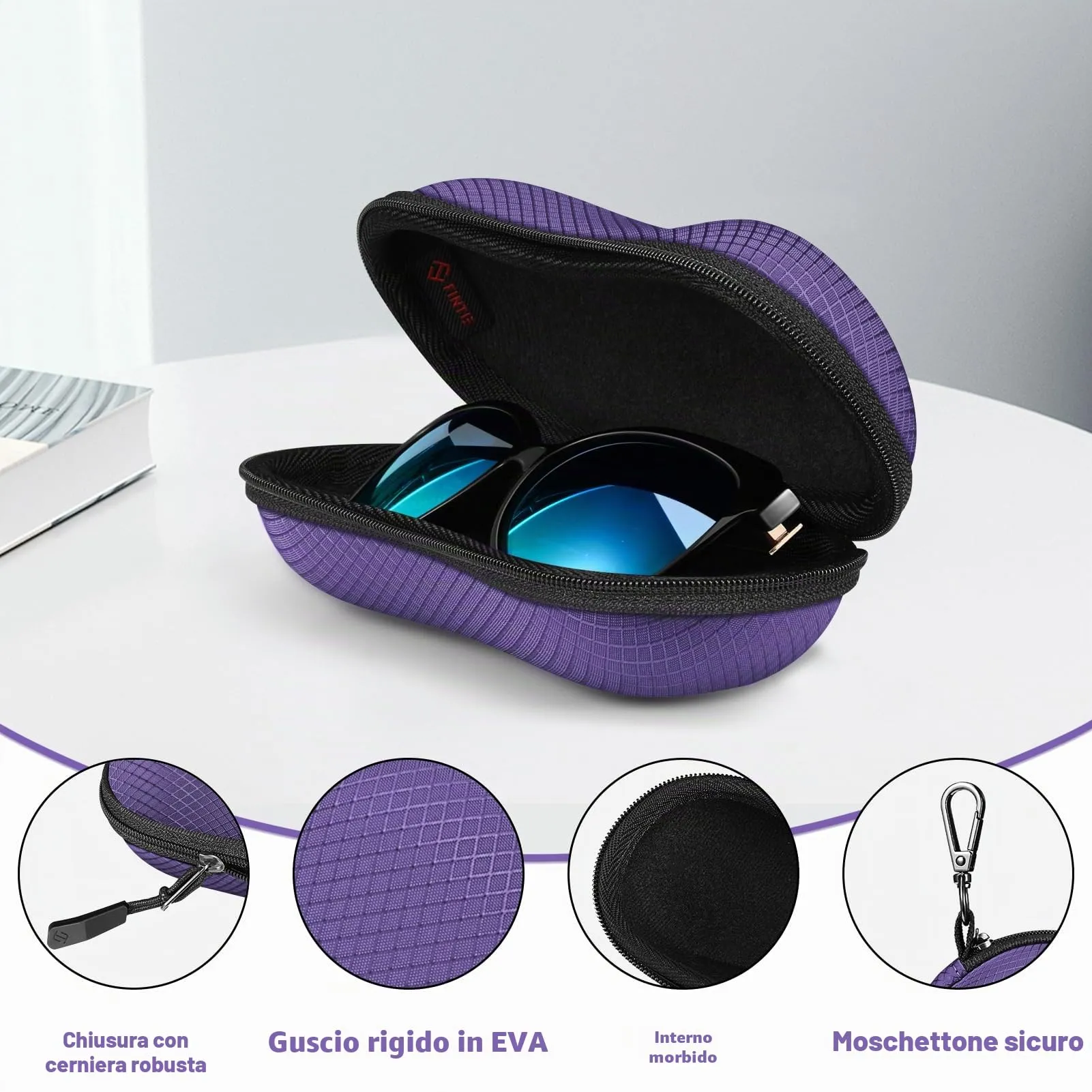 FINTIE Custodia Occhiali Rigida in EVA Viola AGSB207SM - immagine 4