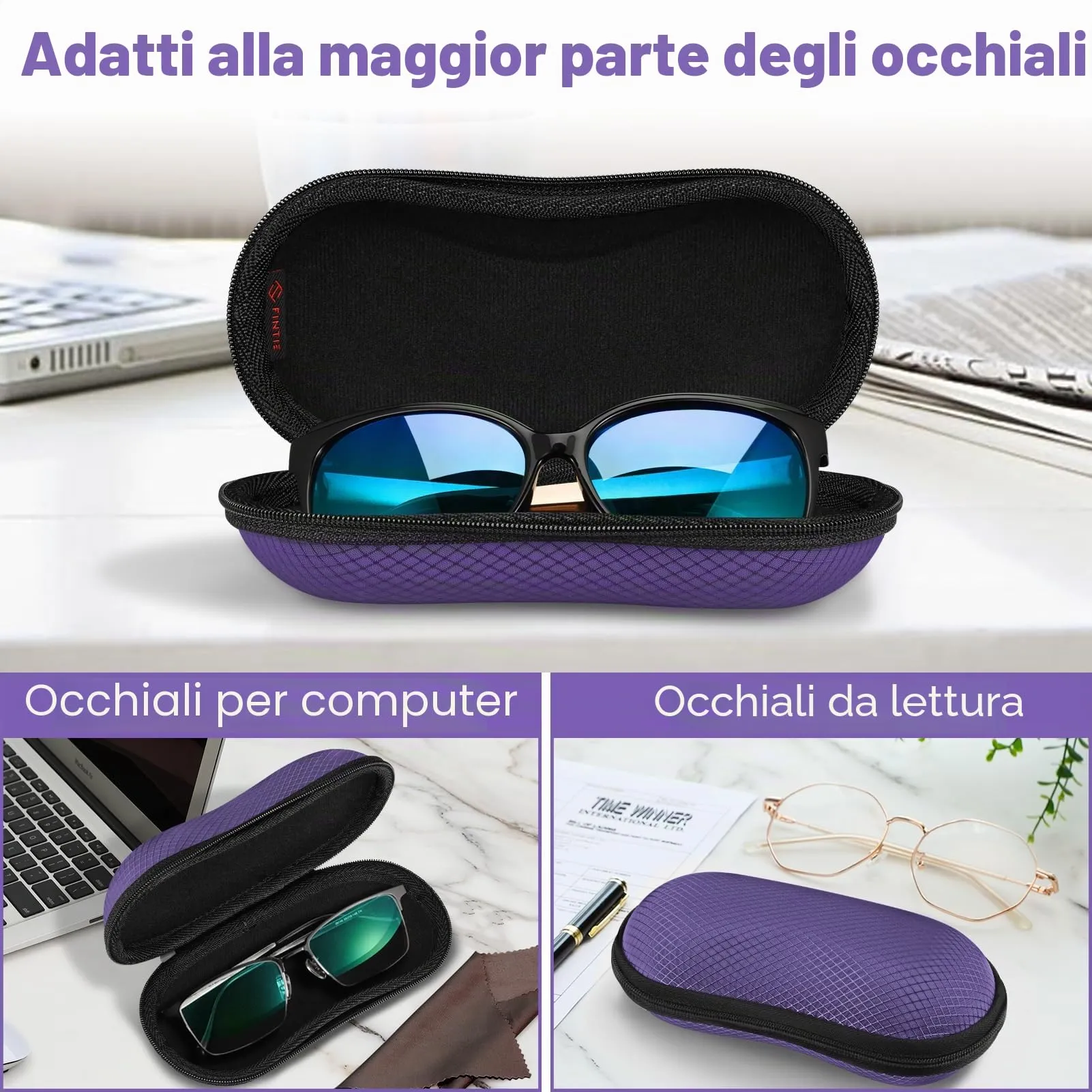 FINTIE Custodia Occhiali Rigida in EVA Viola AGSB207SM - immagine 5