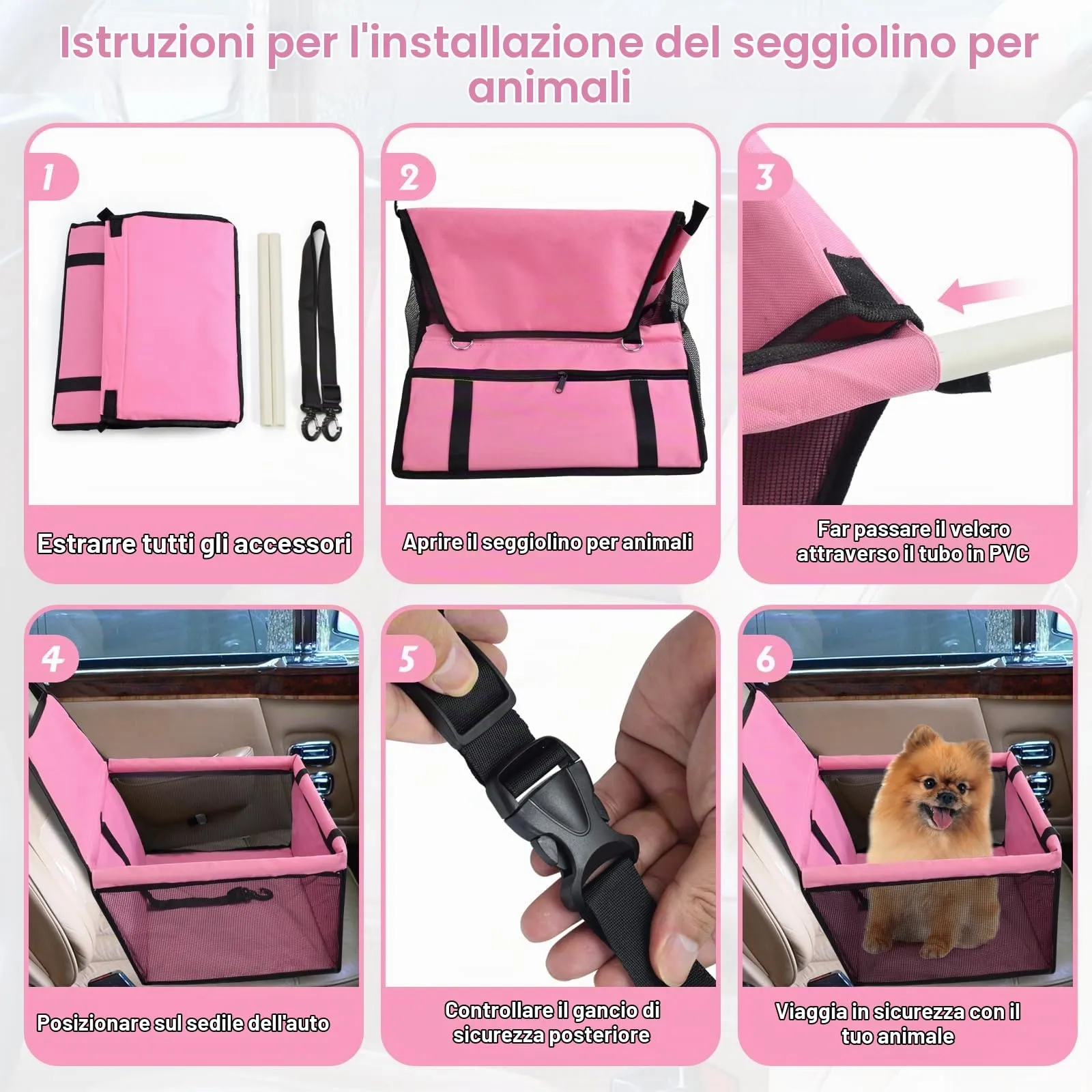 CIMOYBAI Seggiolino per cani di piccola e media taglia, Oxford traspirante e lavabile, pieghevole, rosa - immagine 5