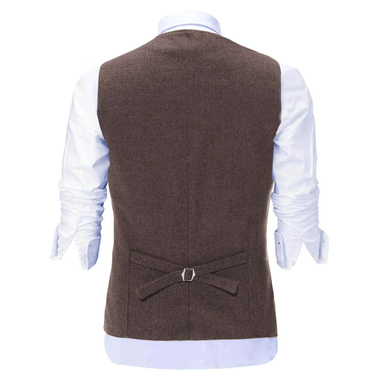 Solovedress Gilet da uomo in tweed doppiopetto a righe, Marrone chiaro, L - immagine 2