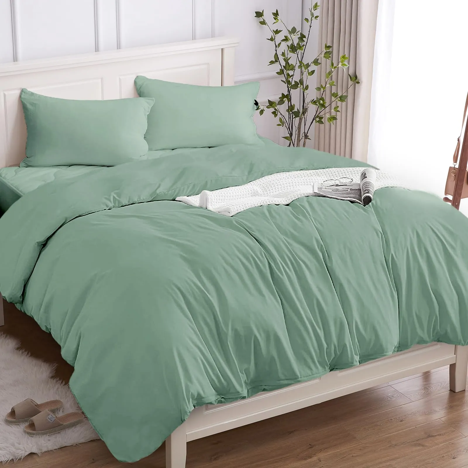 Cotopuro Set Copripiumino Matrimoniale 100% Cotone 250x200 con 2 Federe 50x80, Verde Acqua - immagine 1