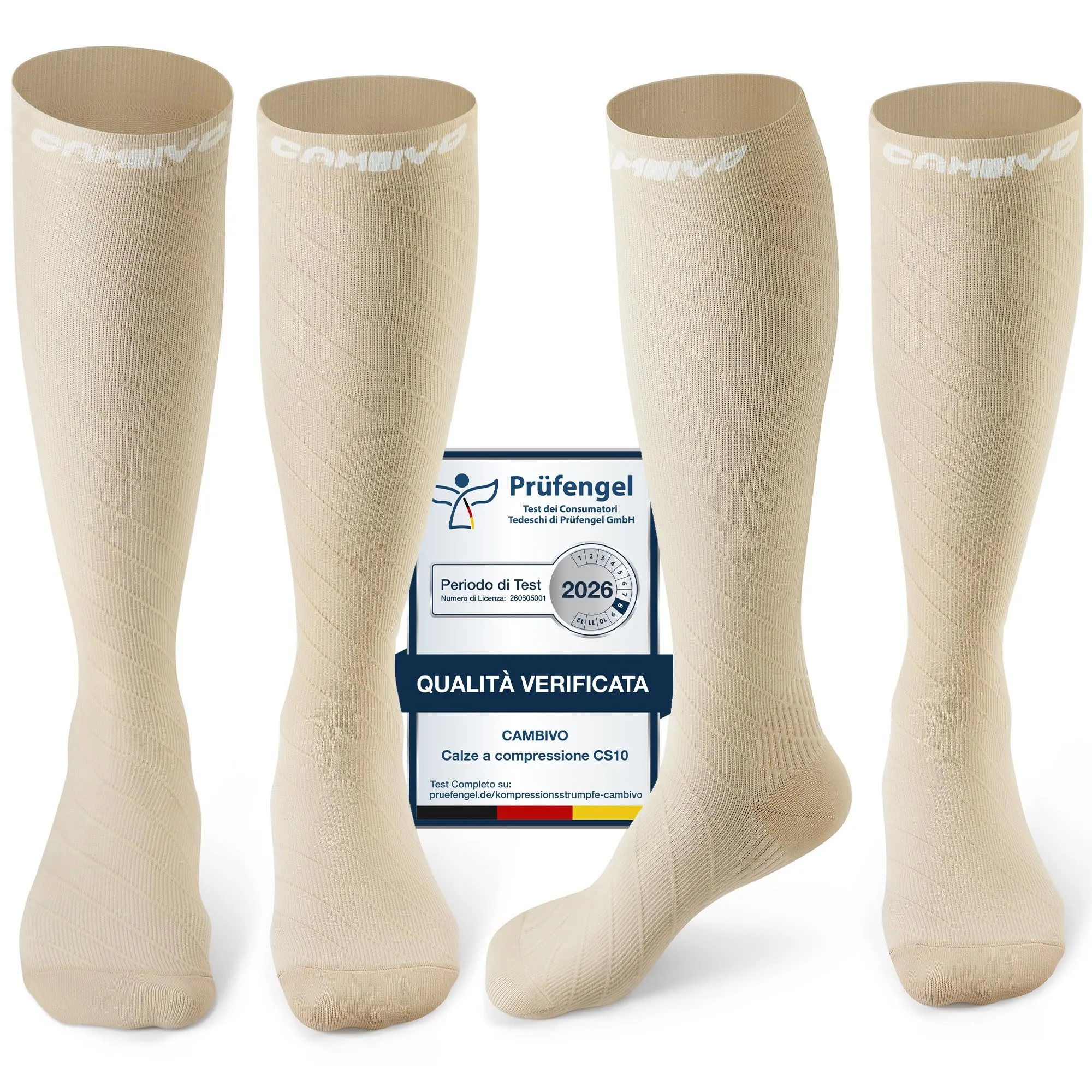CAMBIVO Calze Compressione Graduata 20-30 mmHg, 2 Paia, S-M, Beige Puro - immagine 1