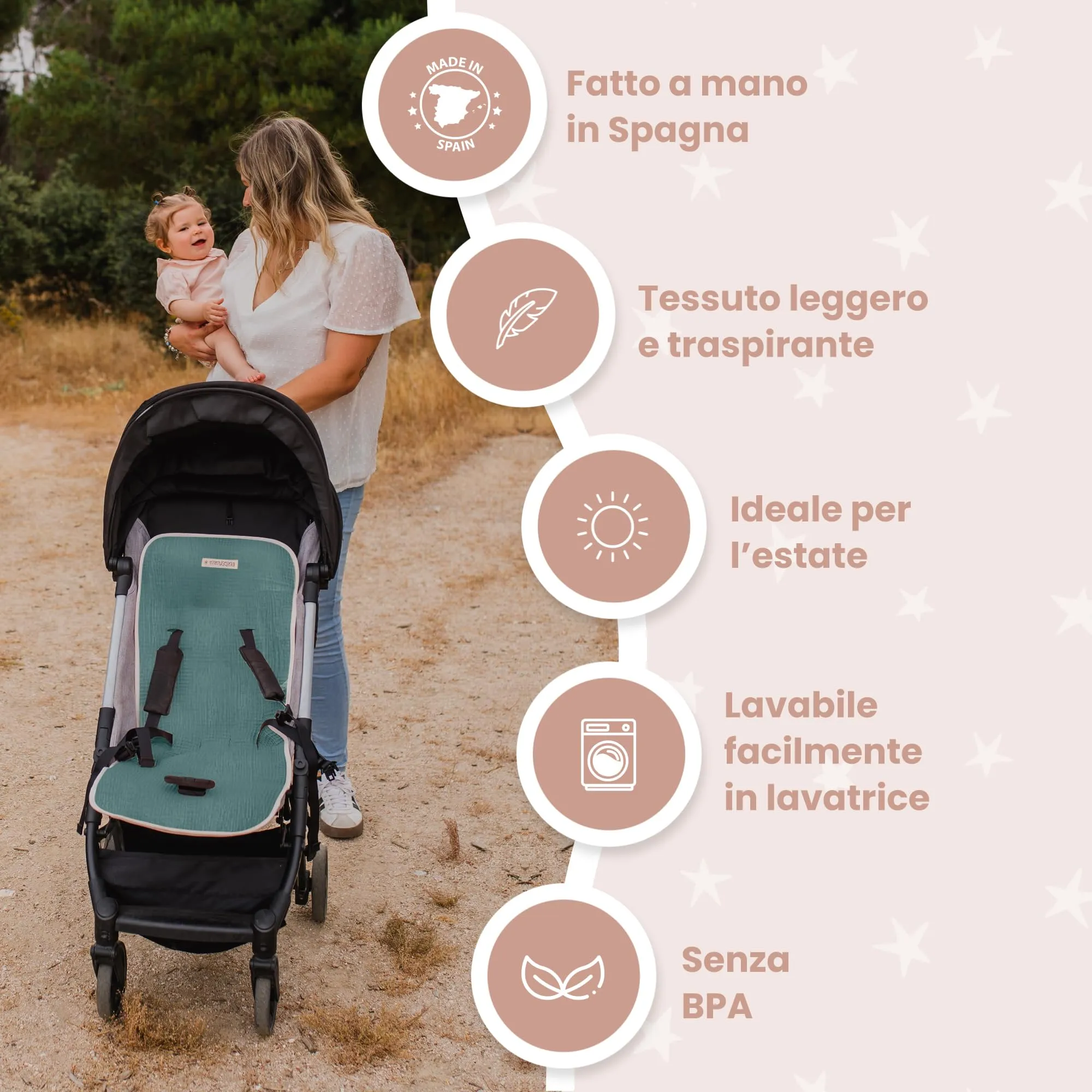 MIMUSELINA Materassino Passeggino Universale 100% Cotone OEKO-TEX, 34×84 cm - immagine 4