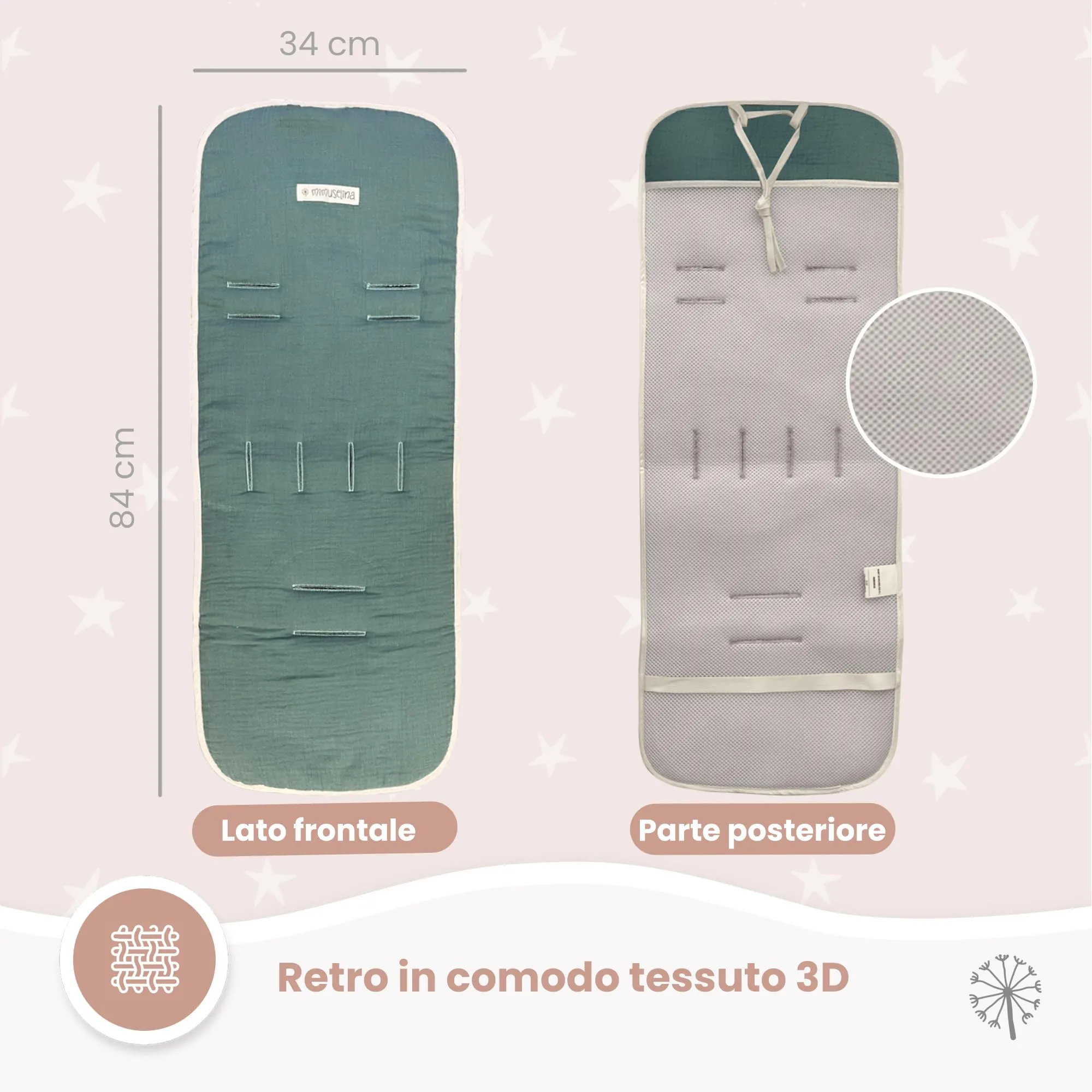 MIMUSELINA Materassino Passeggino Universale 100% Cotone OEKO-TEX, 34×84 cm - immagine 6