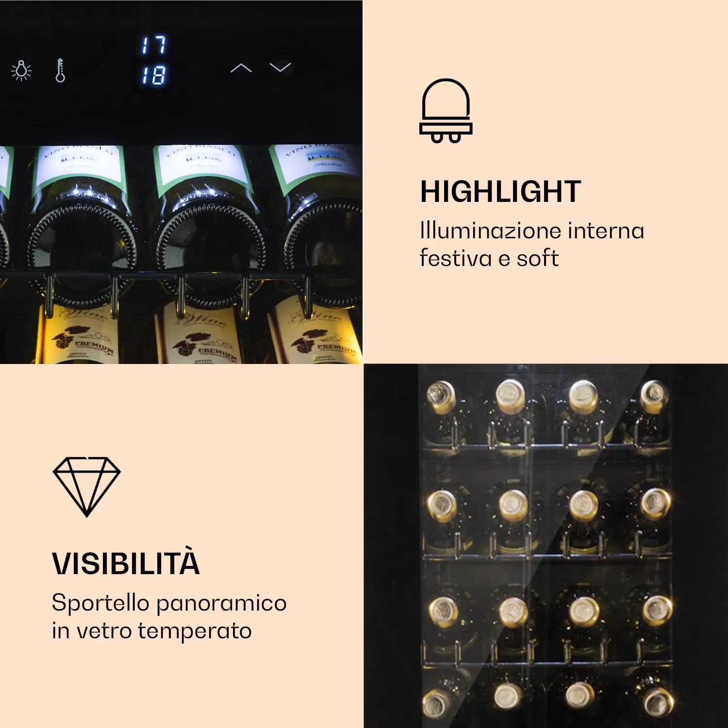 Klarstein Cantinetta Vino a Zona Doppia, 116L 39 Bottiglie, 5-18°C, Touch Control - immagine 3