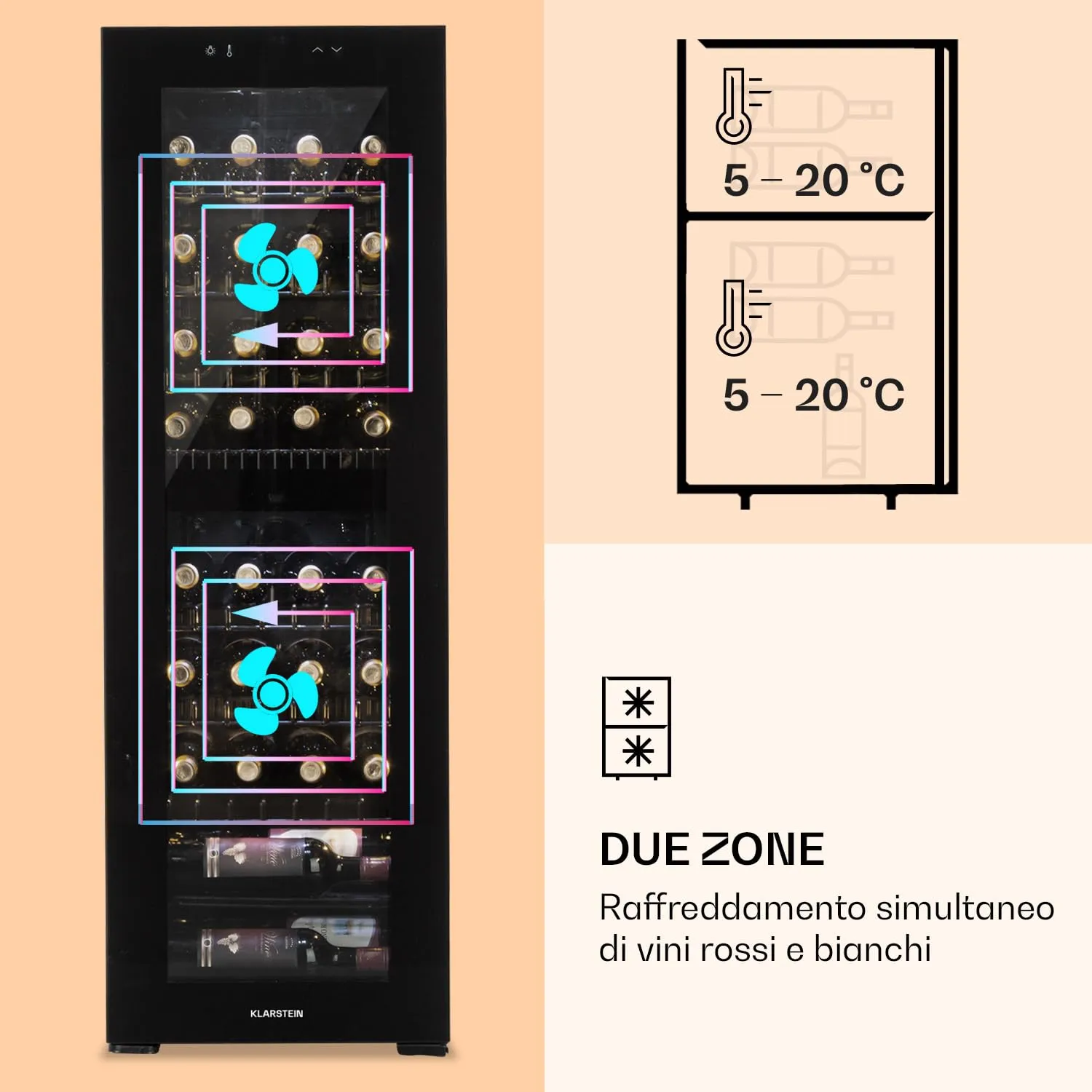 Klarstein Cantinetta Vino a Zona Doppia, 116L 39 Bottiglie, 5-18°C, Touch Control - immagine 4