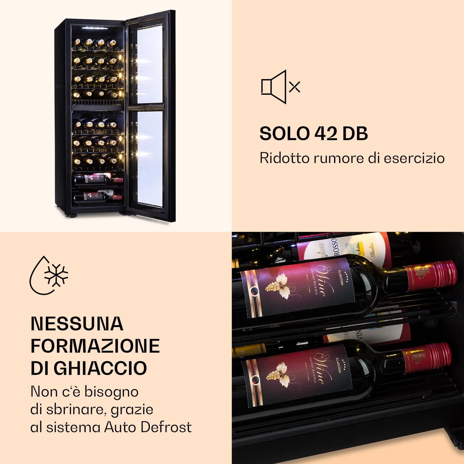Klarstein Cantinetta Vino a Zona Doppia, 116L 39 Bottiglie, 5-18°C, Touch Control - immagine 5