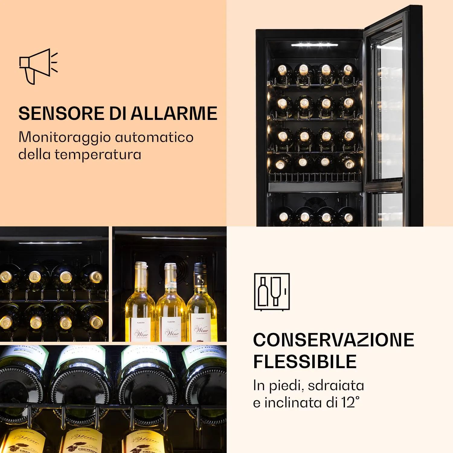 Klarstein Cantinetta Vino a Zona Doppia, 116L 39 Bottiglie, 5-18°C, Touch Control - immagine 6