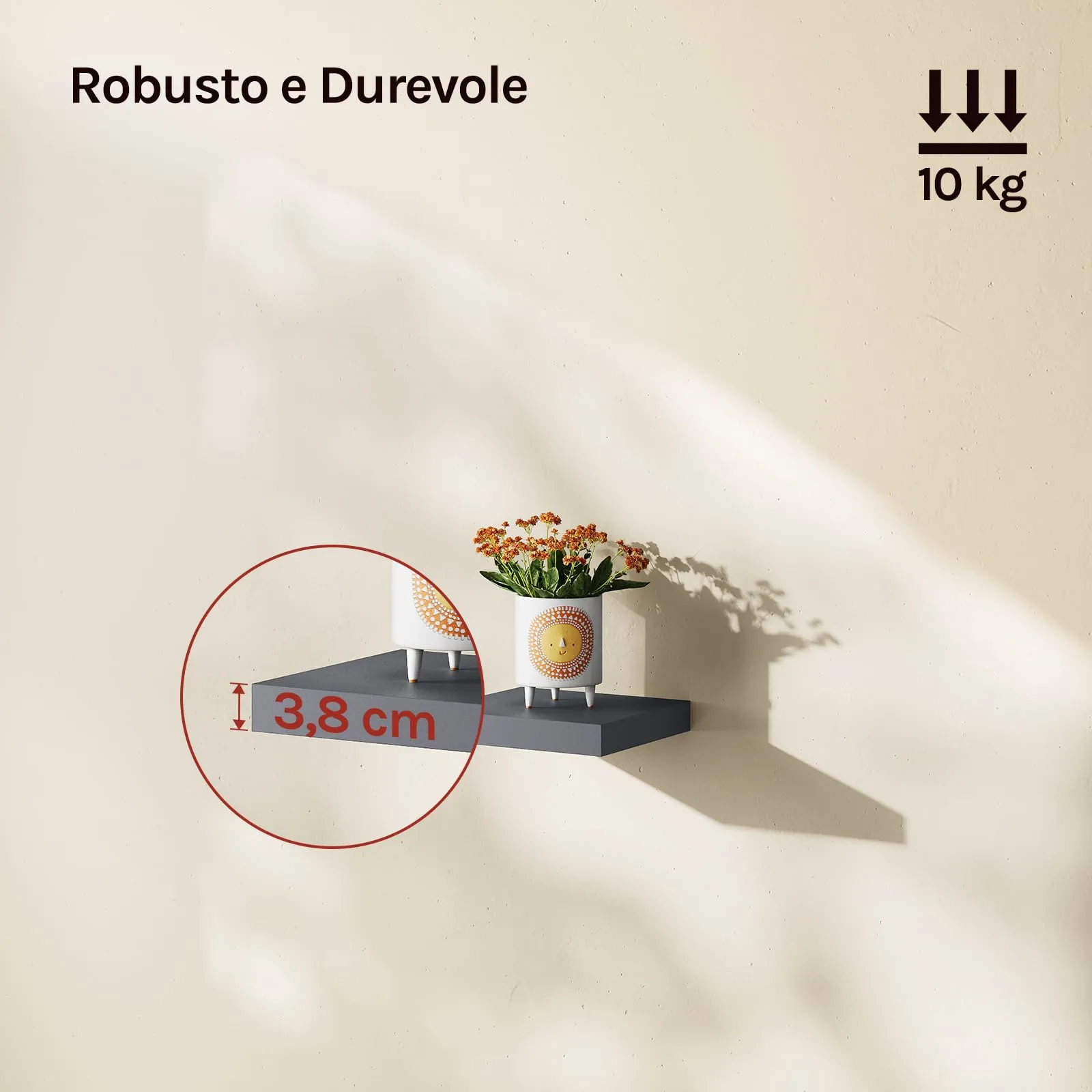 WOLTU Mensola da Muro in MDF, Grigio Scuro, 25x22.9x3.8 cm - immagine 2