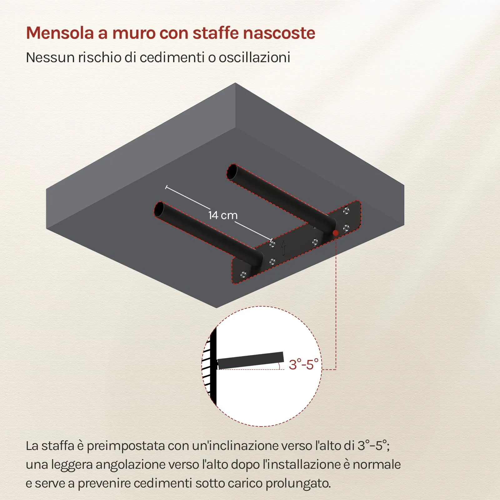 WOLTU Mensola da Muro in MDF, Grigio Scuro, 25x22.9x3.8 cm - immagine 5