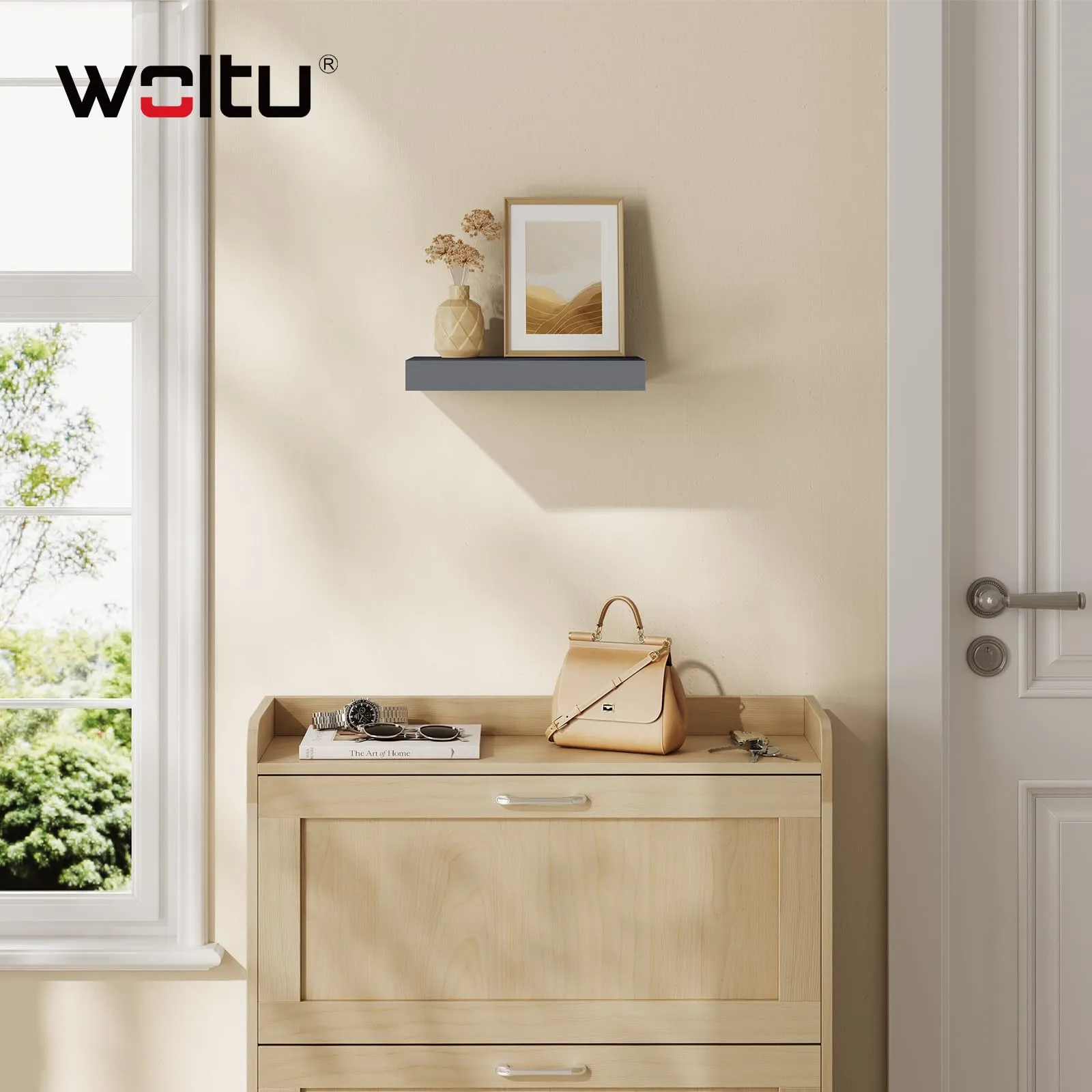 WOLTU Mensola da Muro in MDF, Grigio Scuro, 25x22.9x3.8 cm - immagine 6