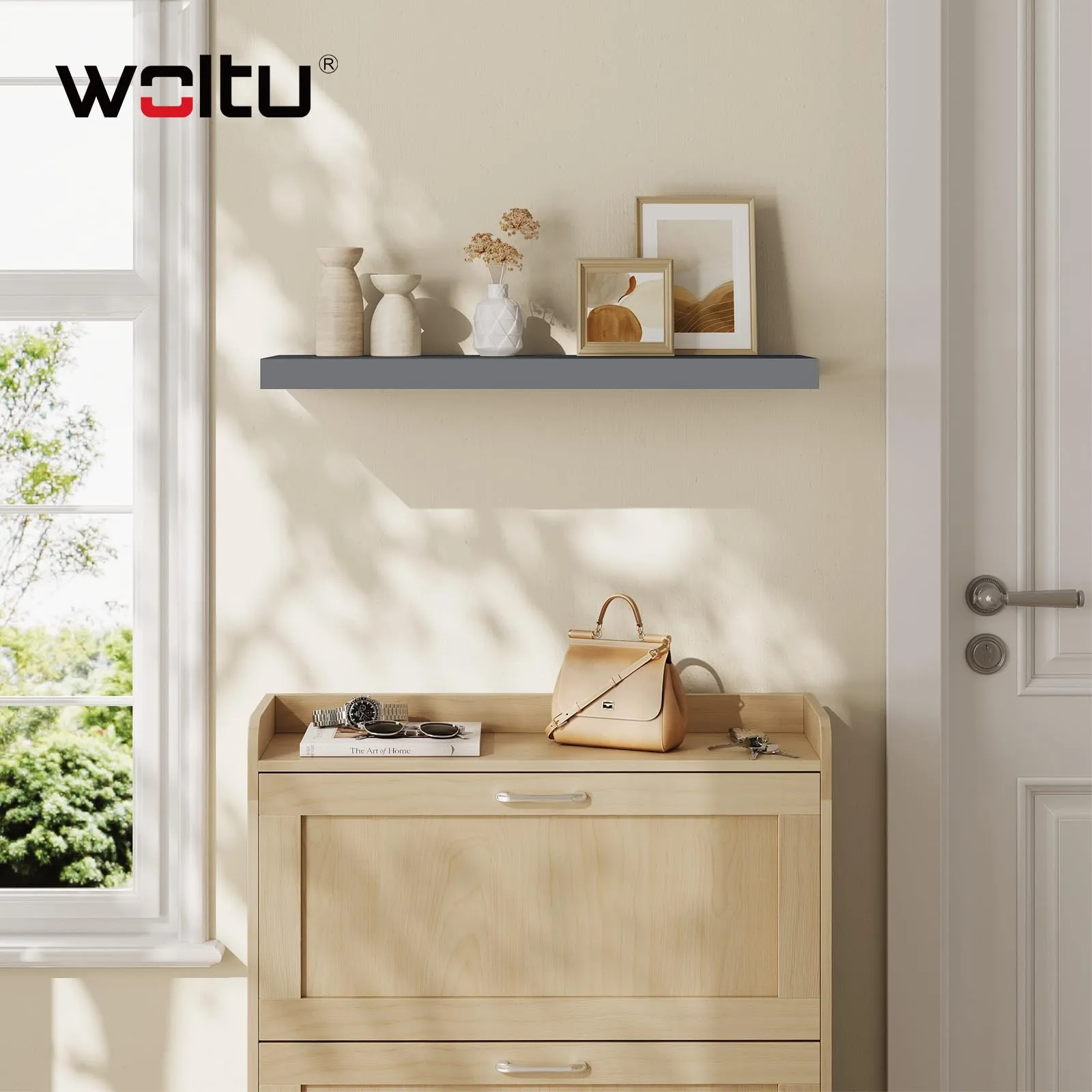 WOLTU Mensola da Muro in MDF, Grigio Scuro, 70x22.9x3.8cm - immagine 6