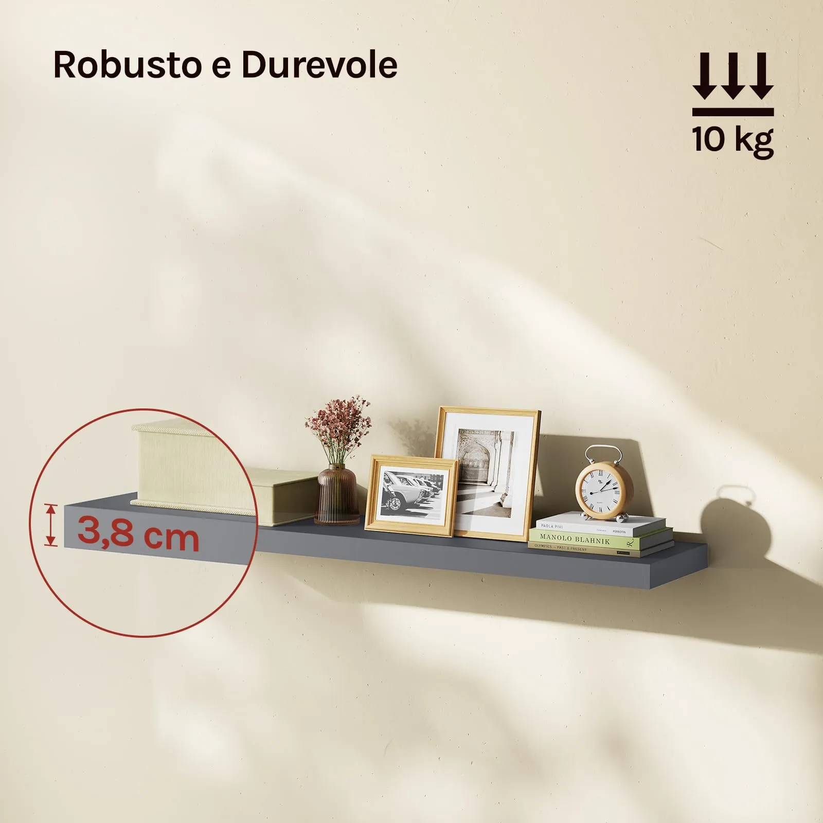 WOLTU Mensola da Muro in MDF, Grigio Scuro, 100x22.9x3.8cm - immagine 2