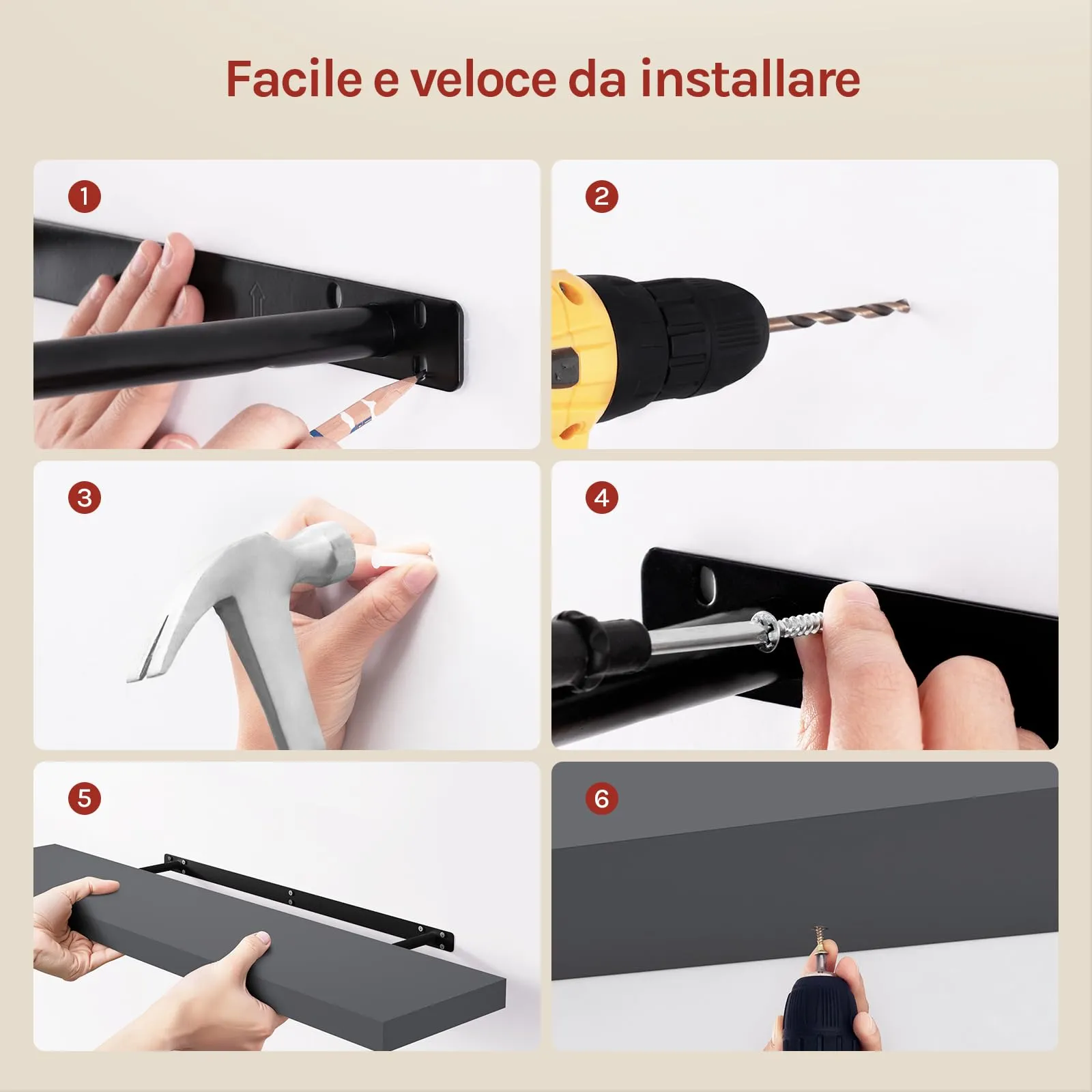 WOLTU Mensola da Muro in MDF, Grigio Scuro, 100x22.9x3.8cm - immagine 4