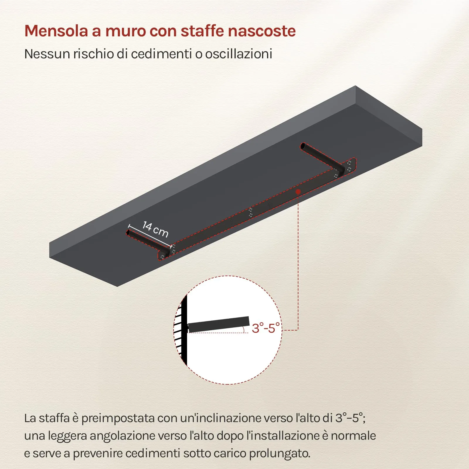 WOLTU Mensola da Muro in MDF, Grigio Scuro, 100x22.9x3.8cm - immagine 5