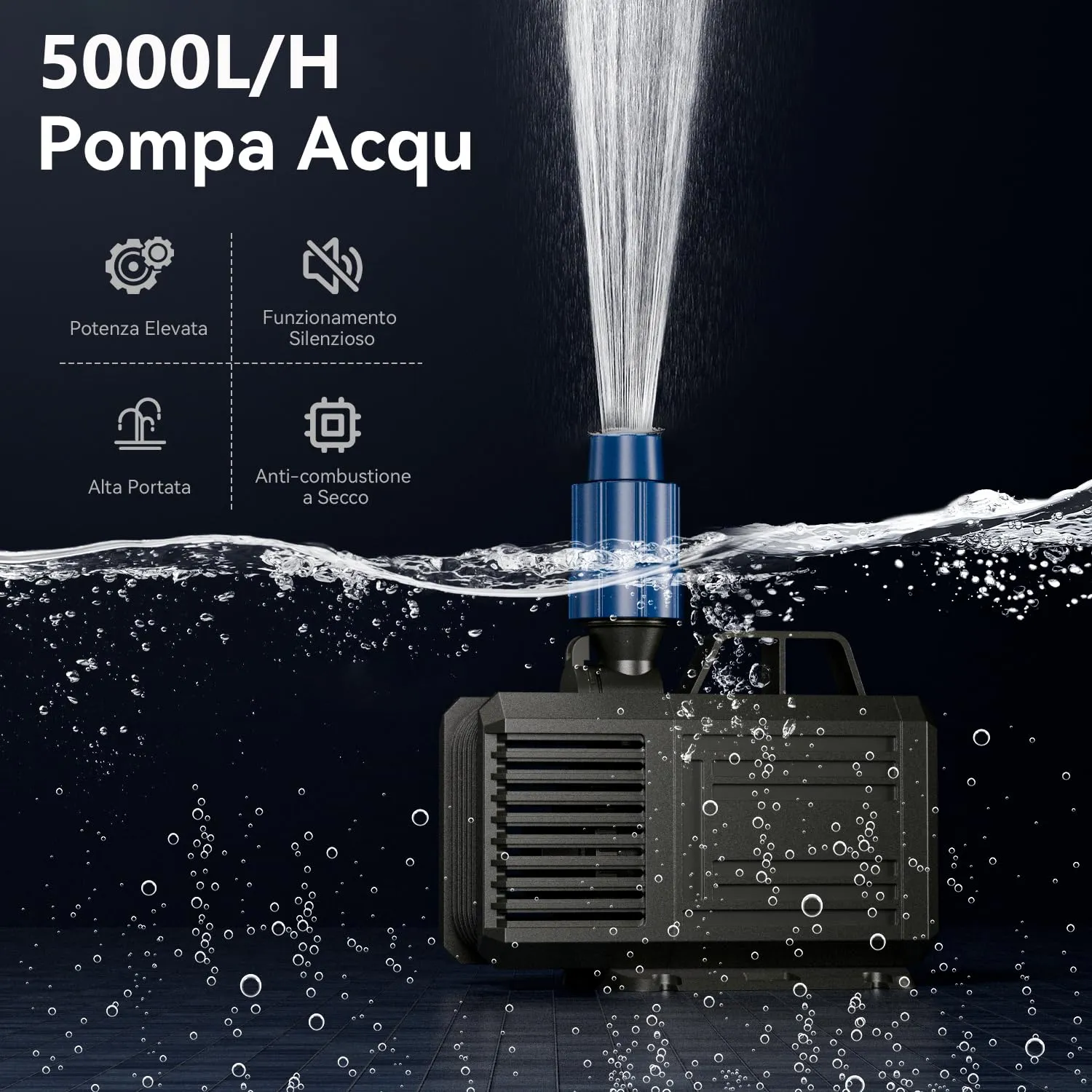 Lnicez Pompa Sommersa Acque Sporche 100W 5000L/H Prevalenza 4.2m con Ugelli - immagine 2