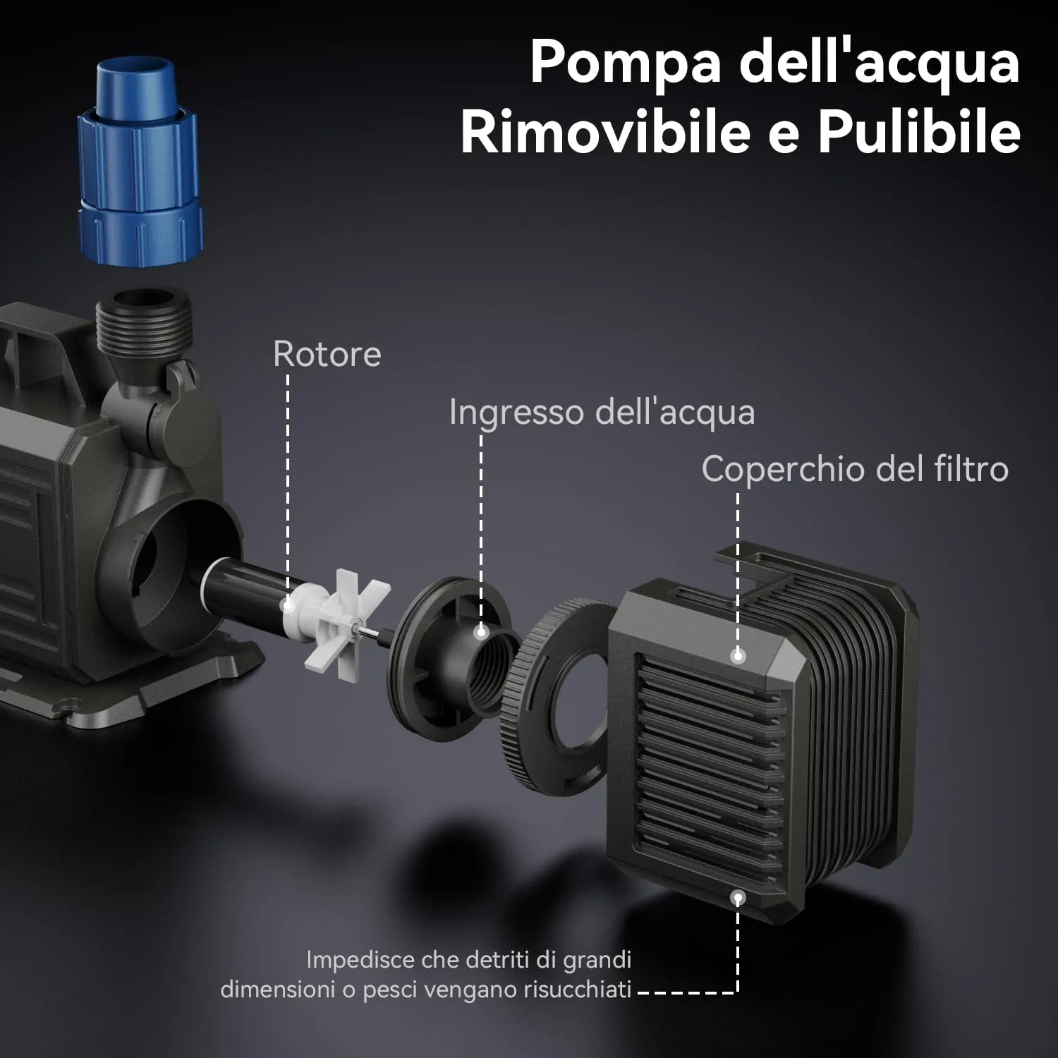 Lnicez Pompa ad Immersione e Anfibio 60W 3800L/H con 2 Ugelli per Acquario, Laghetto e Giardino, Prevalenza 3m - immagine 3