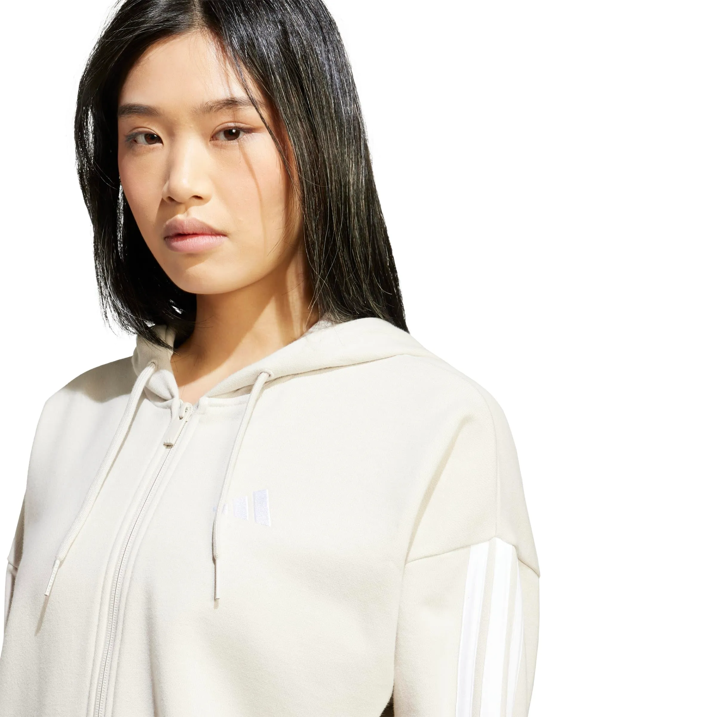 adidas Donna Essentials 3-Stripes French Terry Full Zip Hoodie Sweatshirt, Wonder Alumina/White, XS - immagine 4