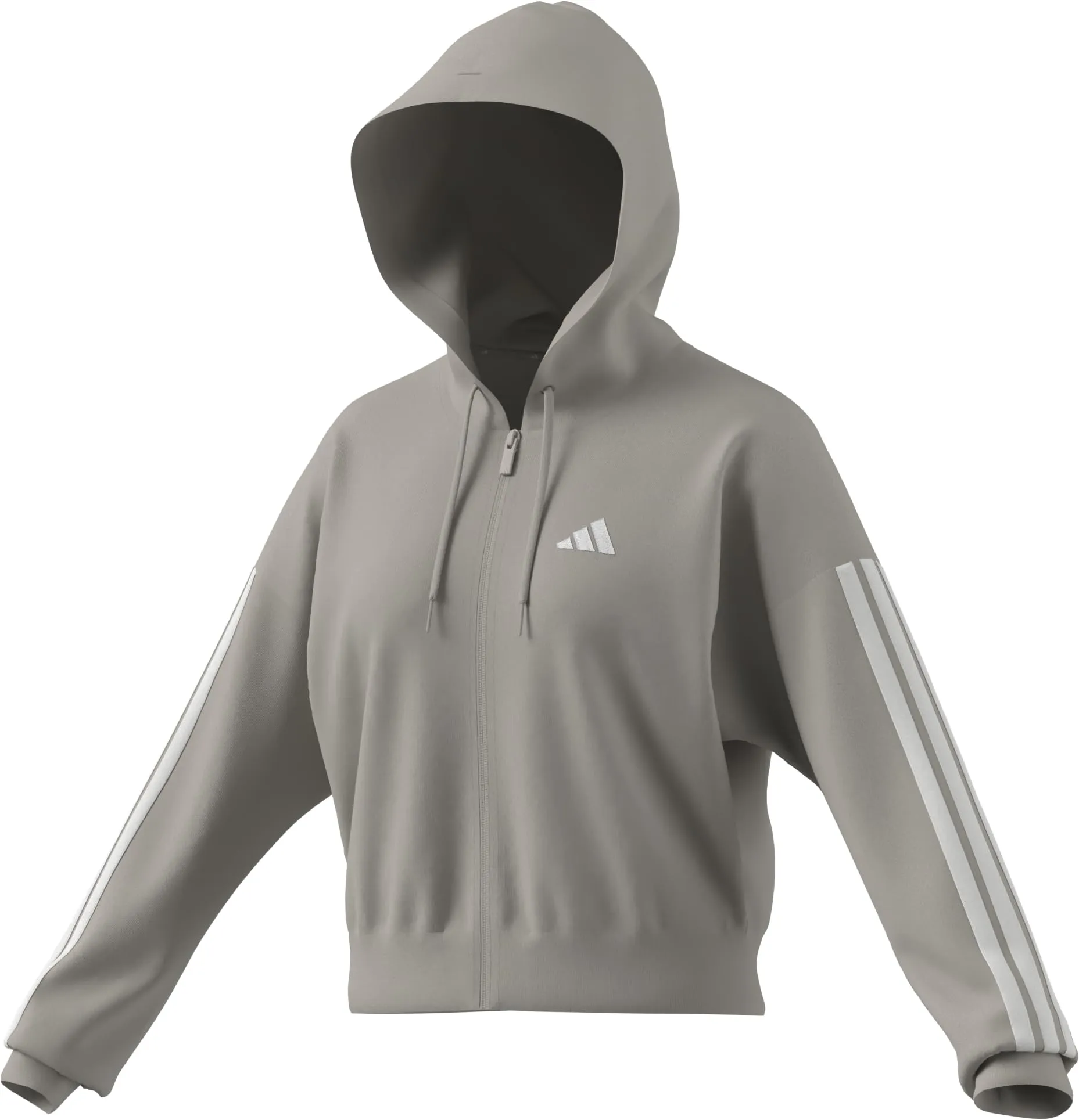 adidas Donna Essentials 3-Stripes French Terry Full Zip Hoodie Sweatshirt, Wonder Alumina/White, XS - immagine 7