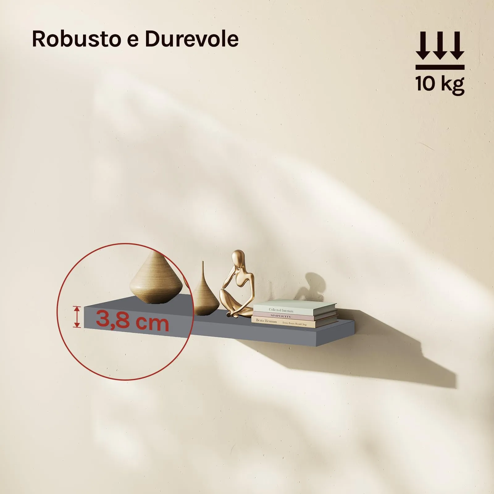 WOLTU Mensola da Muro Rettangolare in Legno Grigio Scuro 50cm RG9368dgr - immagine 2