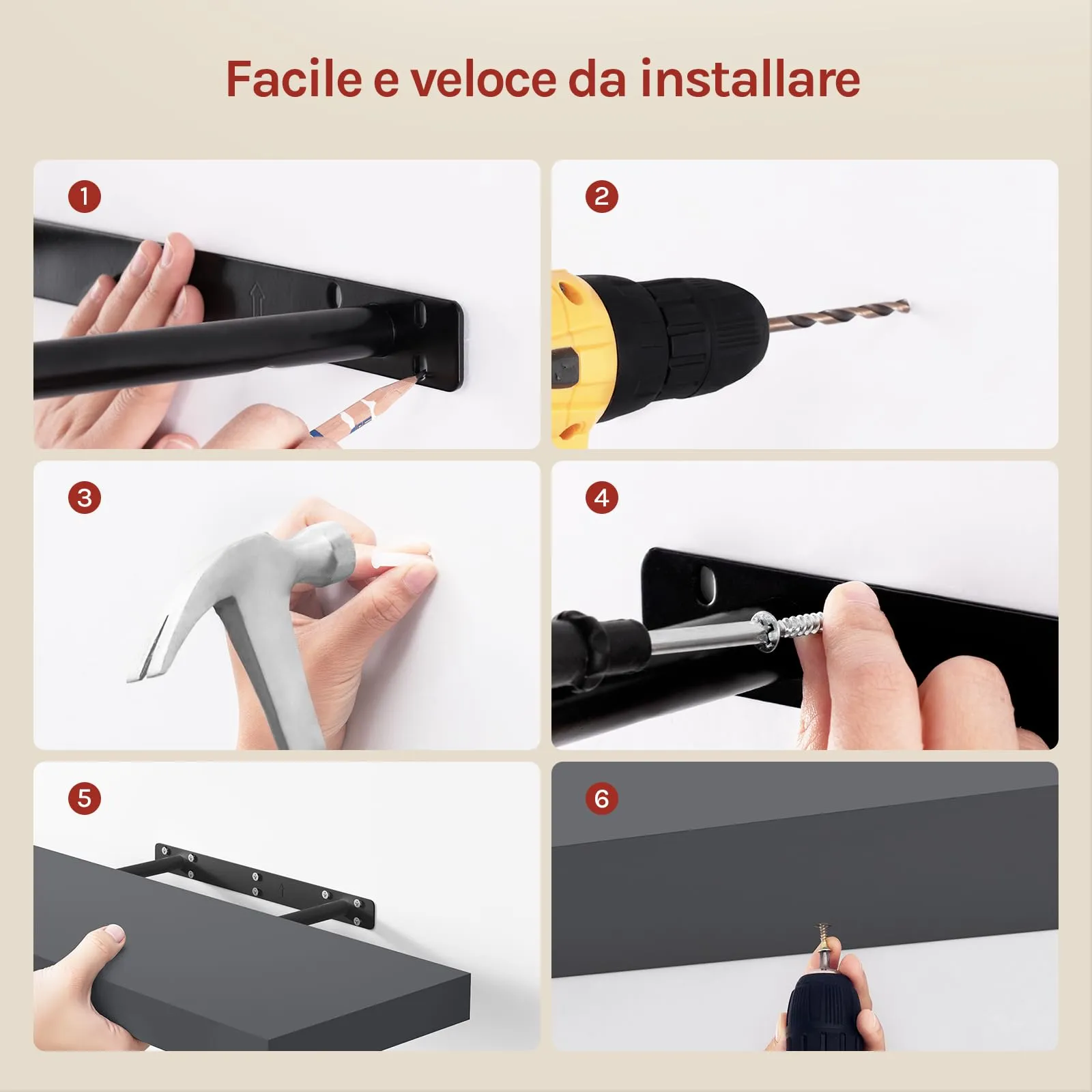 WOLTU Mensola da Muro Rettangolare in Legno Grigio Scuro 50cm RG9368dgr - immagine 4