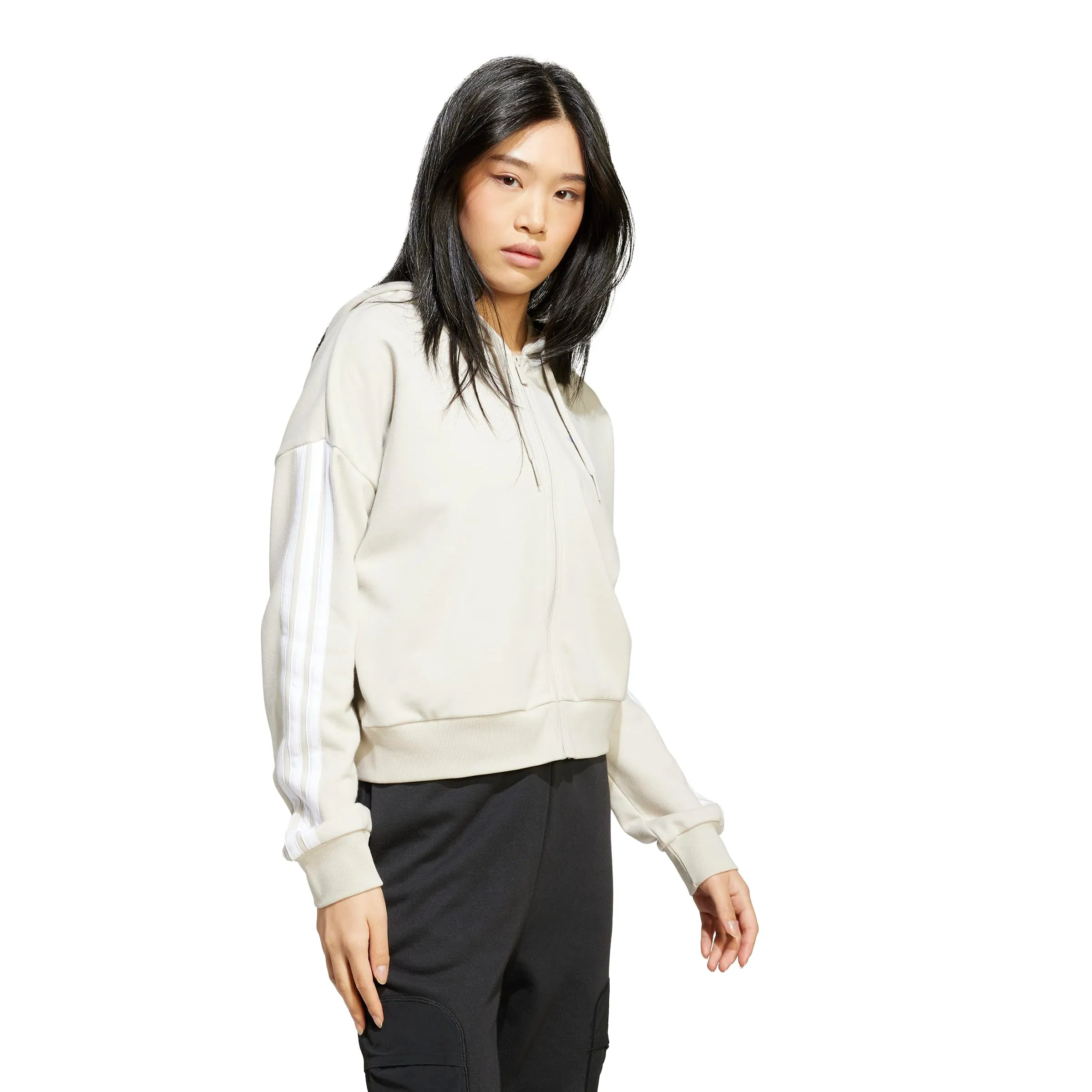 adidas Donna Essentials 3-Stripes French Terry Full Zip Hoodie Sweatshirt, Wonder Alumina/White, M - immagine 6