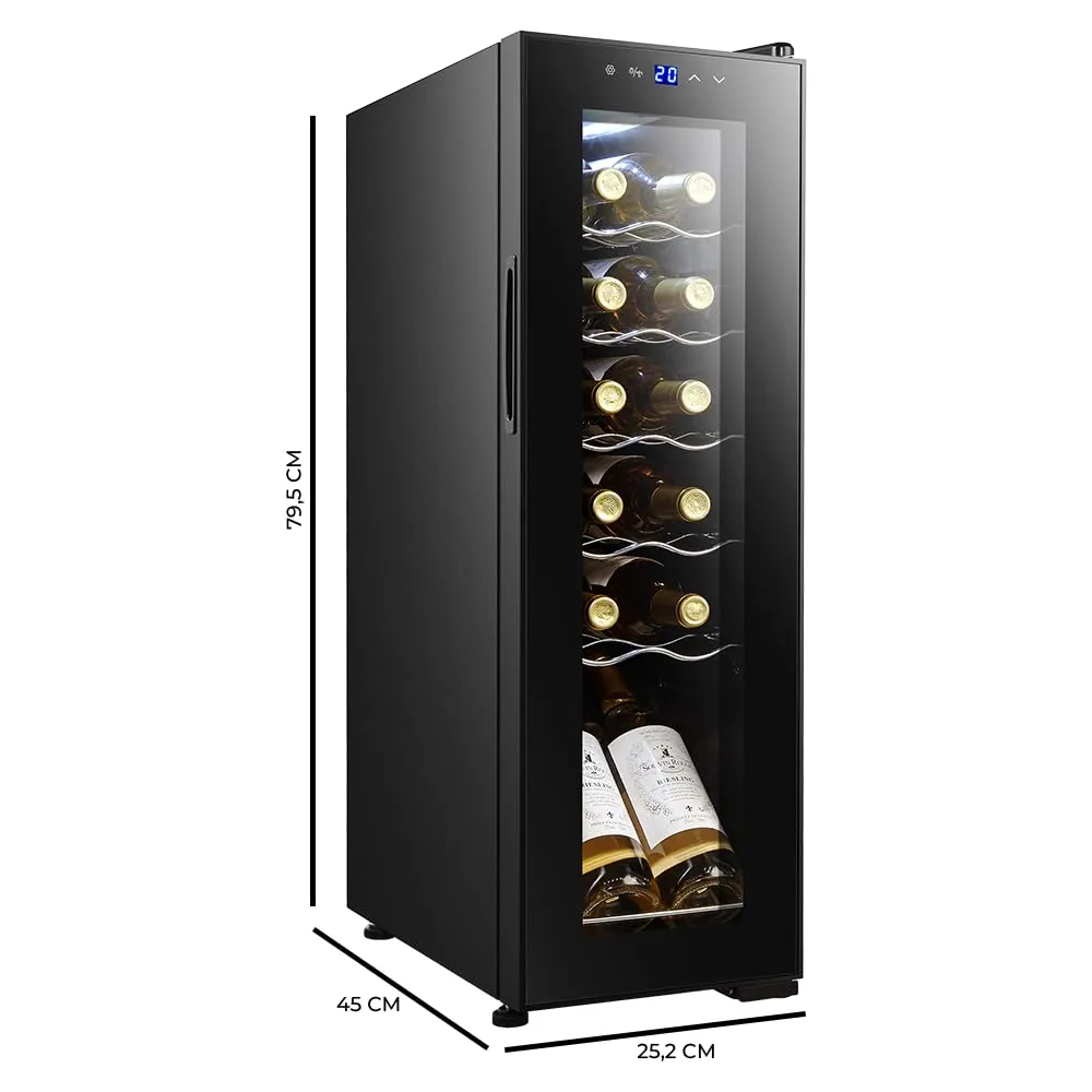 Cecotec Bolero GrandSommelier 1250 CoolCrystal Compressor, 12 Bottiglie, 8-18ºC, LED, 25,2x45x79,5 cm - immagine 2