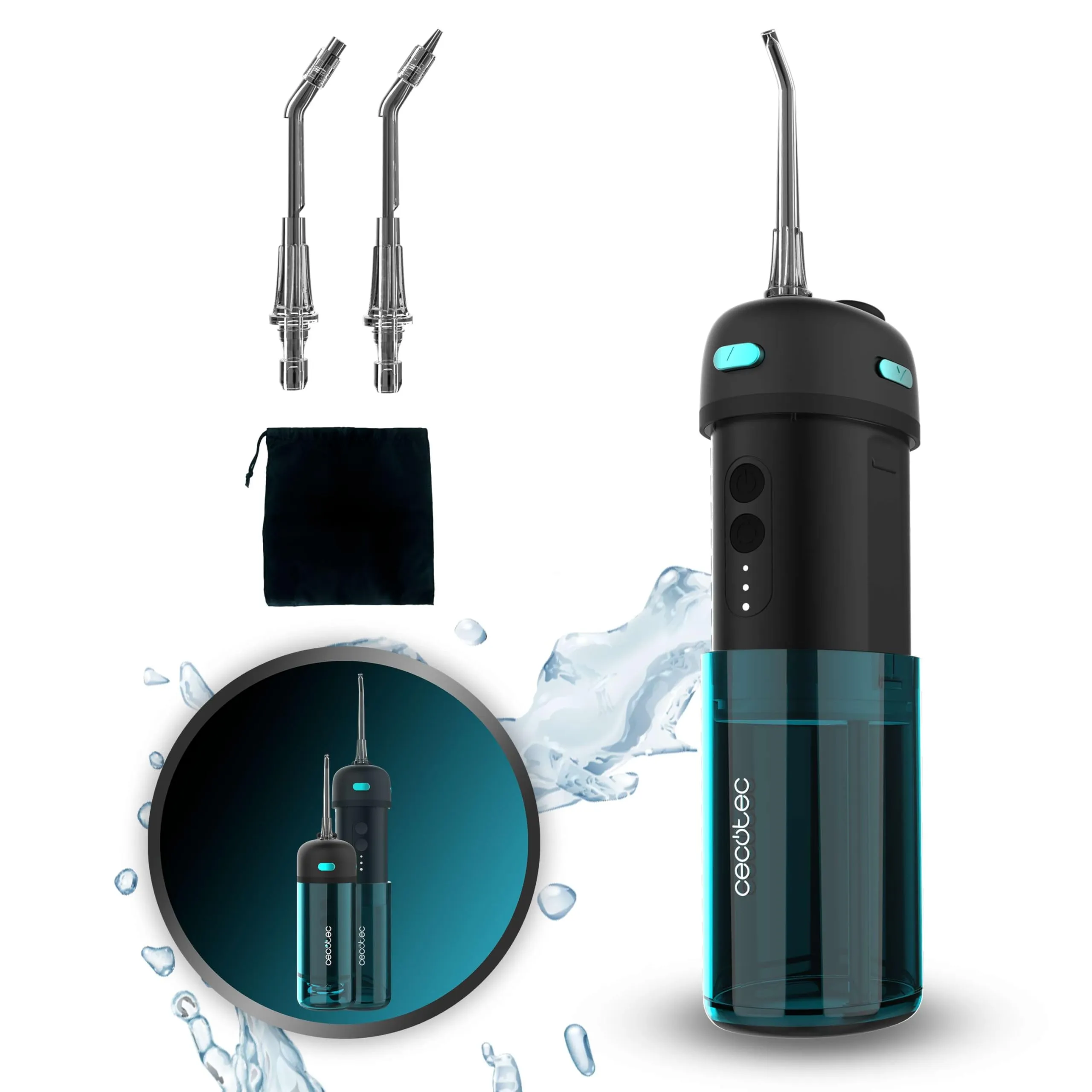 Cecotec Toothcare Jet Splash Irrigatore Dentale Portatile, 3 Modalità, 8 Intensità, 150ml, IPX7, 2 Ugelli - immagine 1