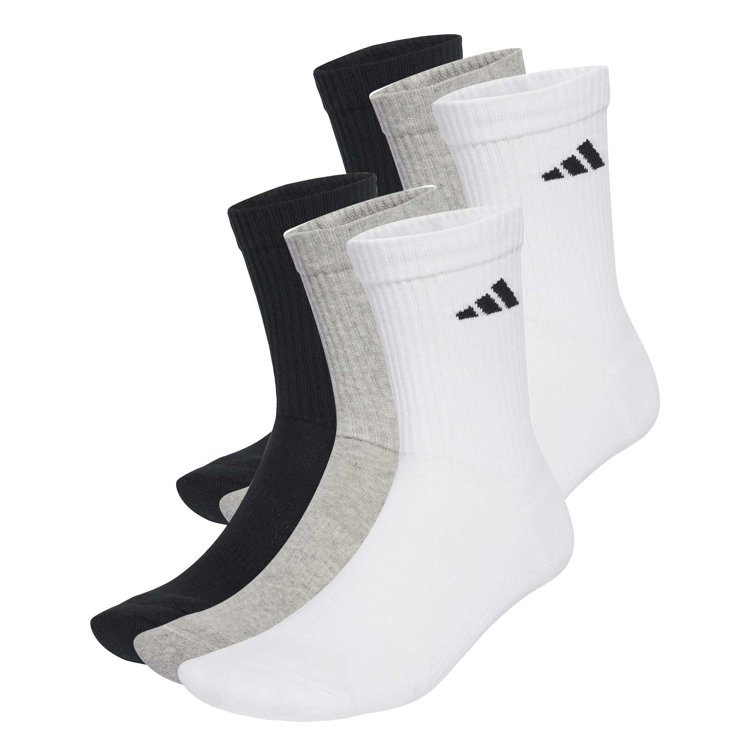 adidas Cushioned Crew Socks 6 Pair Pack, White/Medium Grey Heather/Black, 3-4 Years - immagine 1